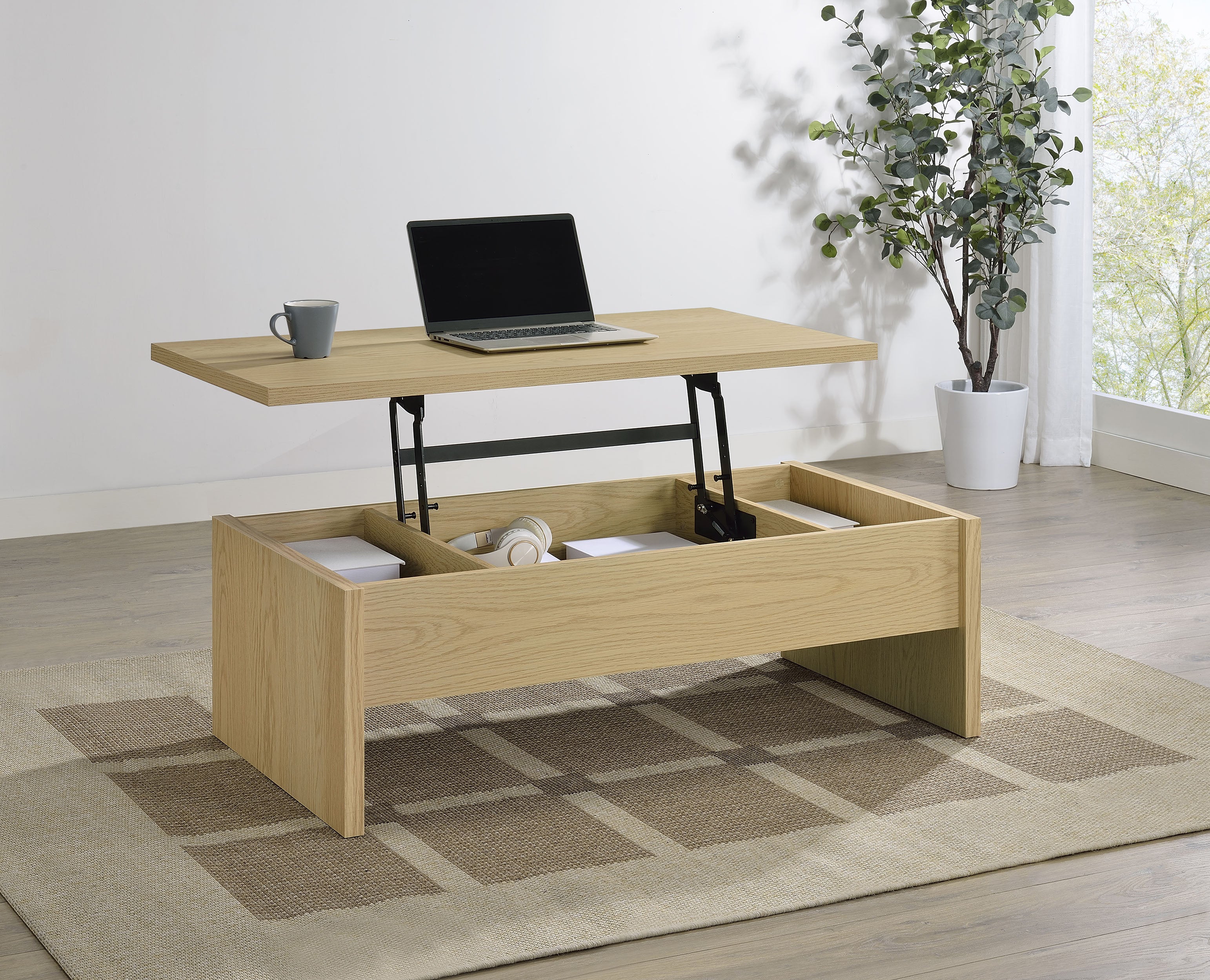 Canoga Engineered Wood Lift Top Coffee Table Light Oak-