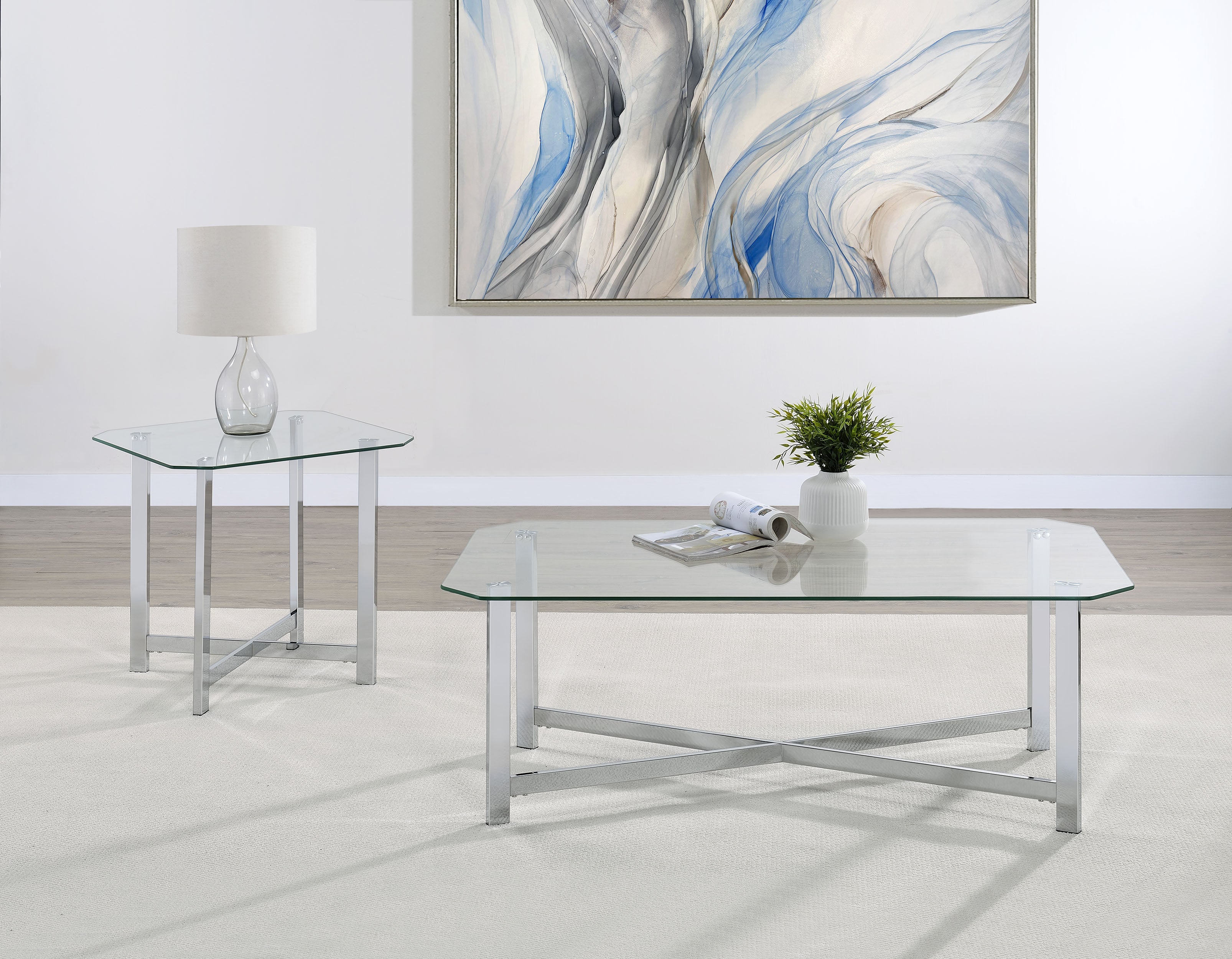 Cronin Rectangular Tempered Glass Top Cocktail Coffee Table Chrome-