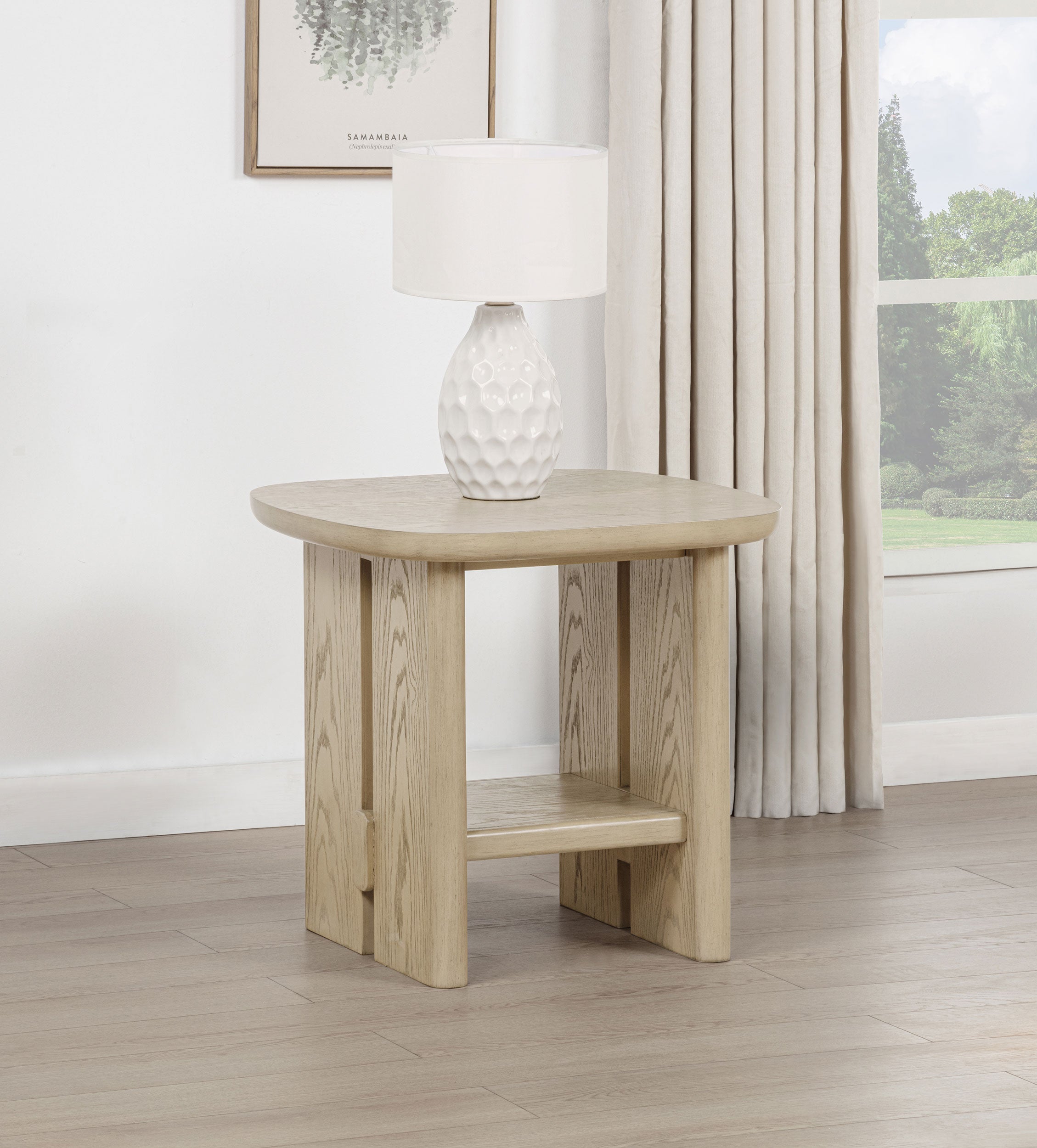 Kailani Coastal Square End Side Table with Shelf Beige Oak-
