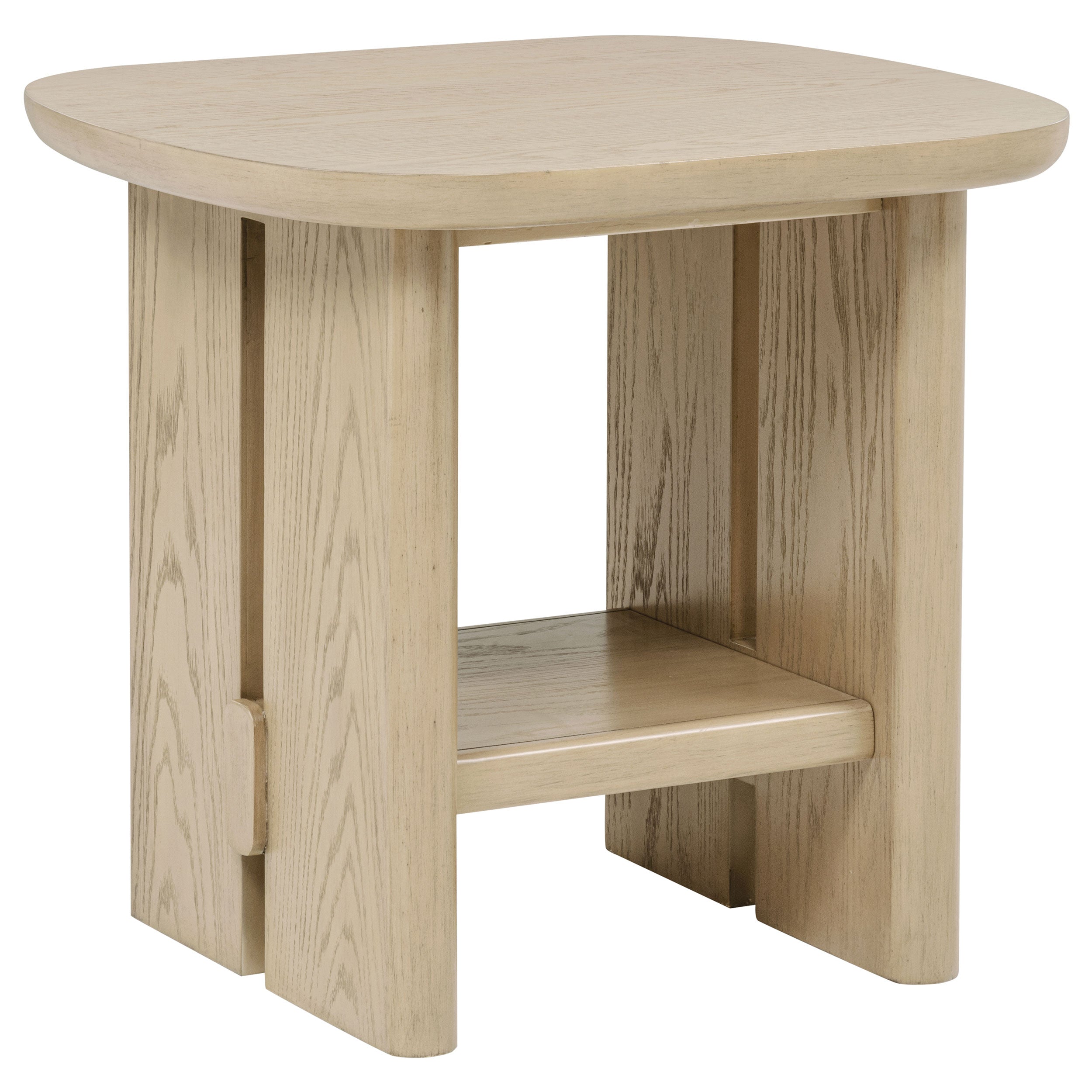 Kailani Coastal Square End Side Table with Shelf Beige Oak-