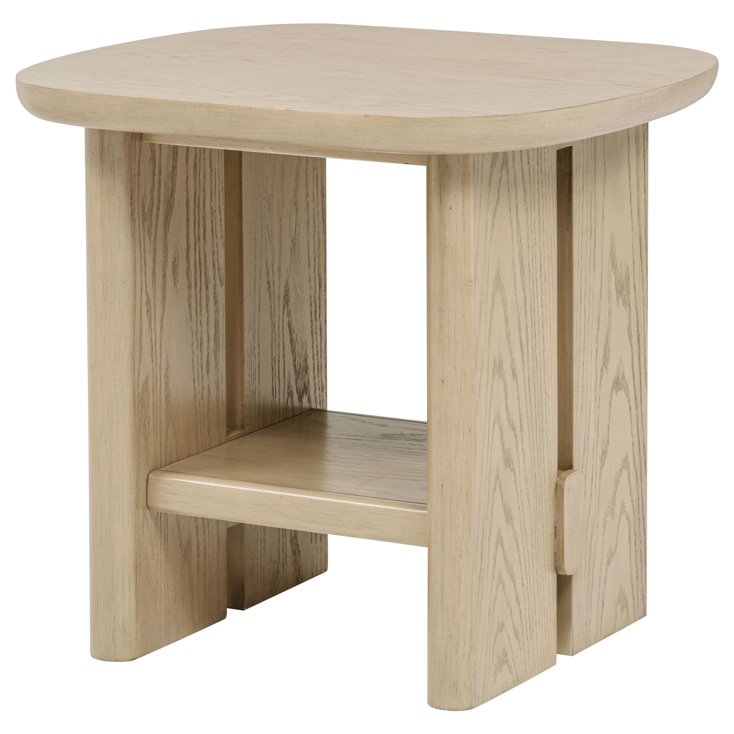 Kailani Coastal Square End Side Table with Shelf Beige Oak-