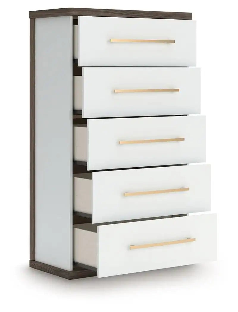 Kendanport - Five Drawer Chest - Brown / White - Best Buy Furniture