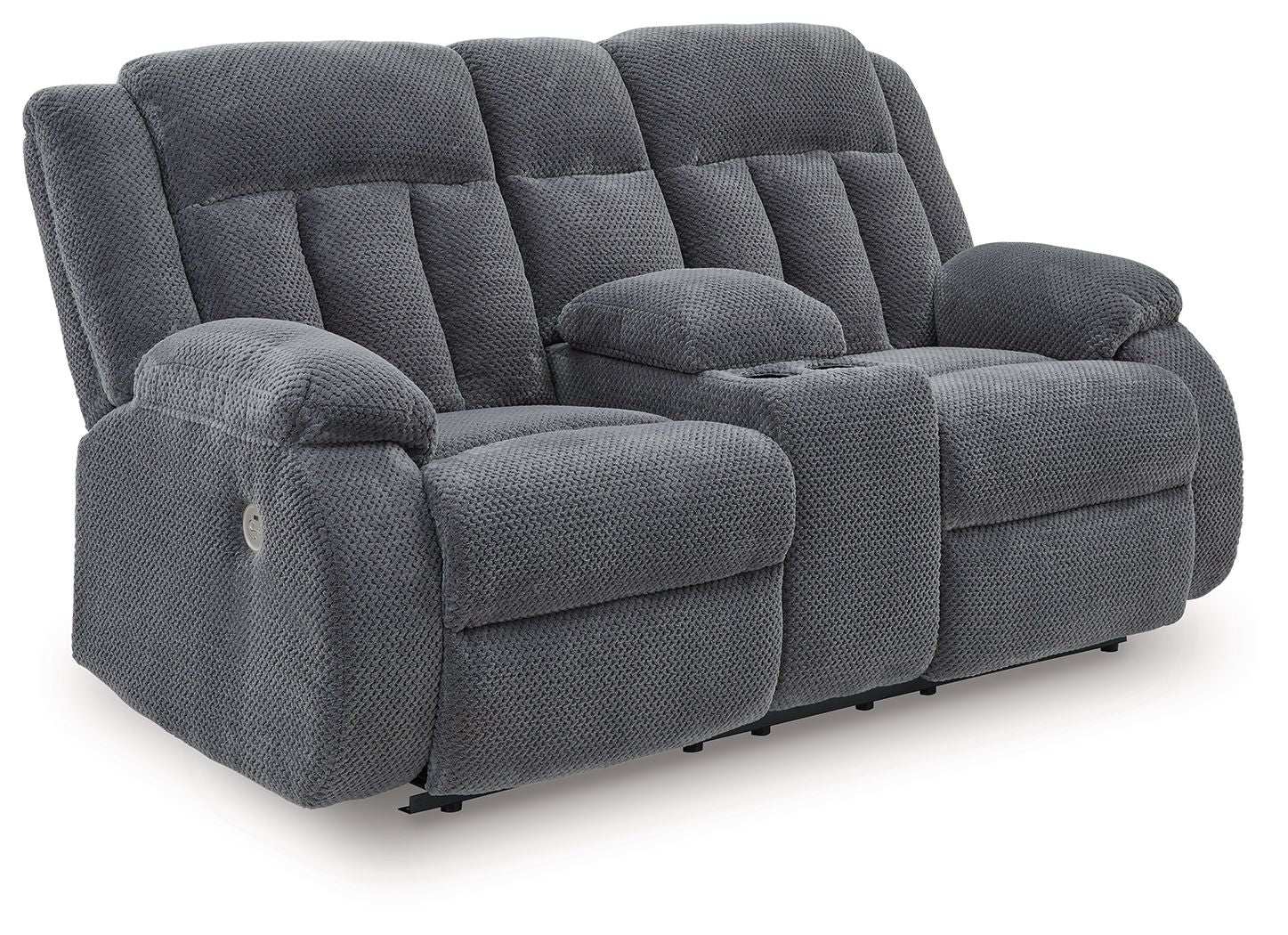 Observation - Double Reclining Power Loveseat With Console - Steel - Best Buy Furniture