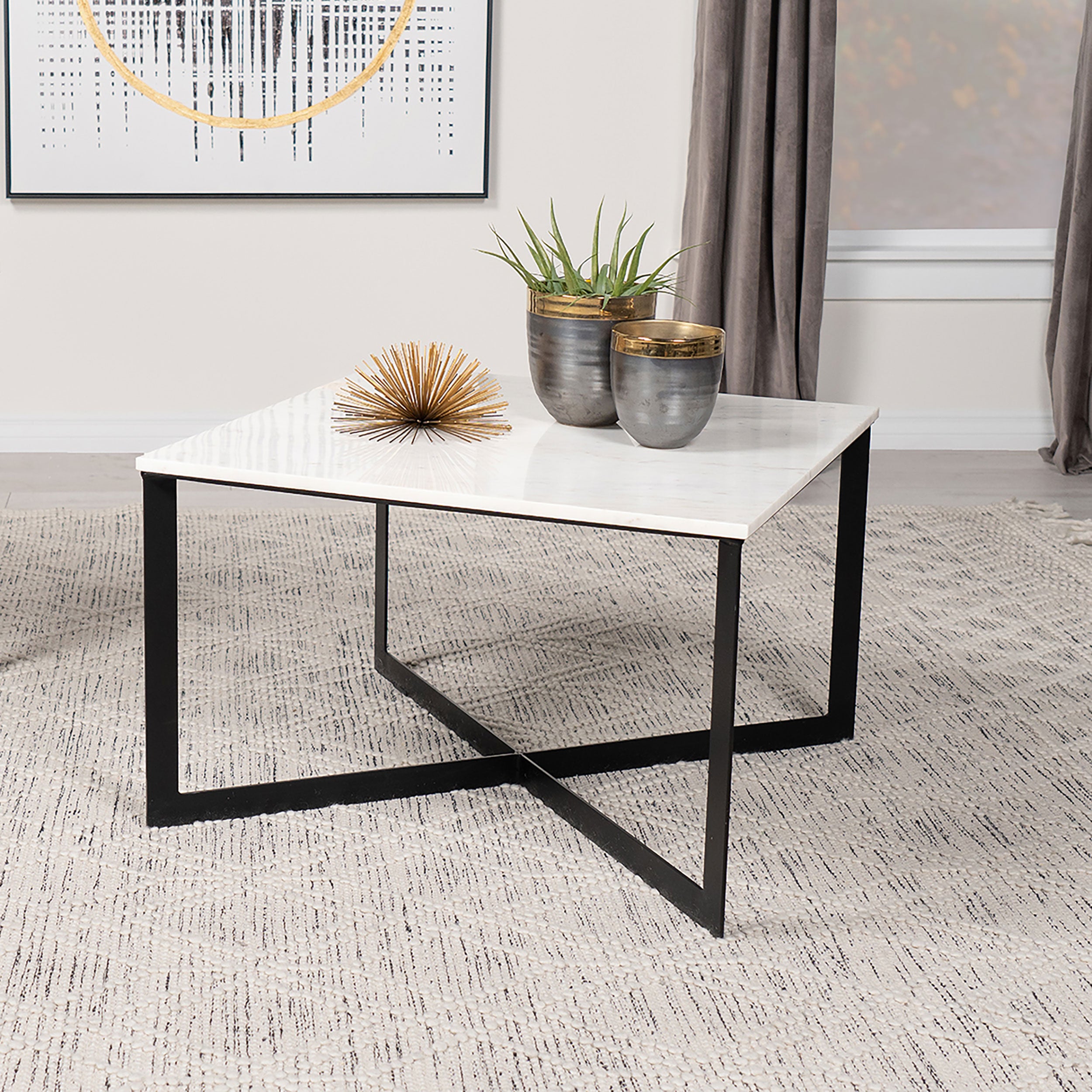 Tobin Square Marble Top Coffee Table White and Black-