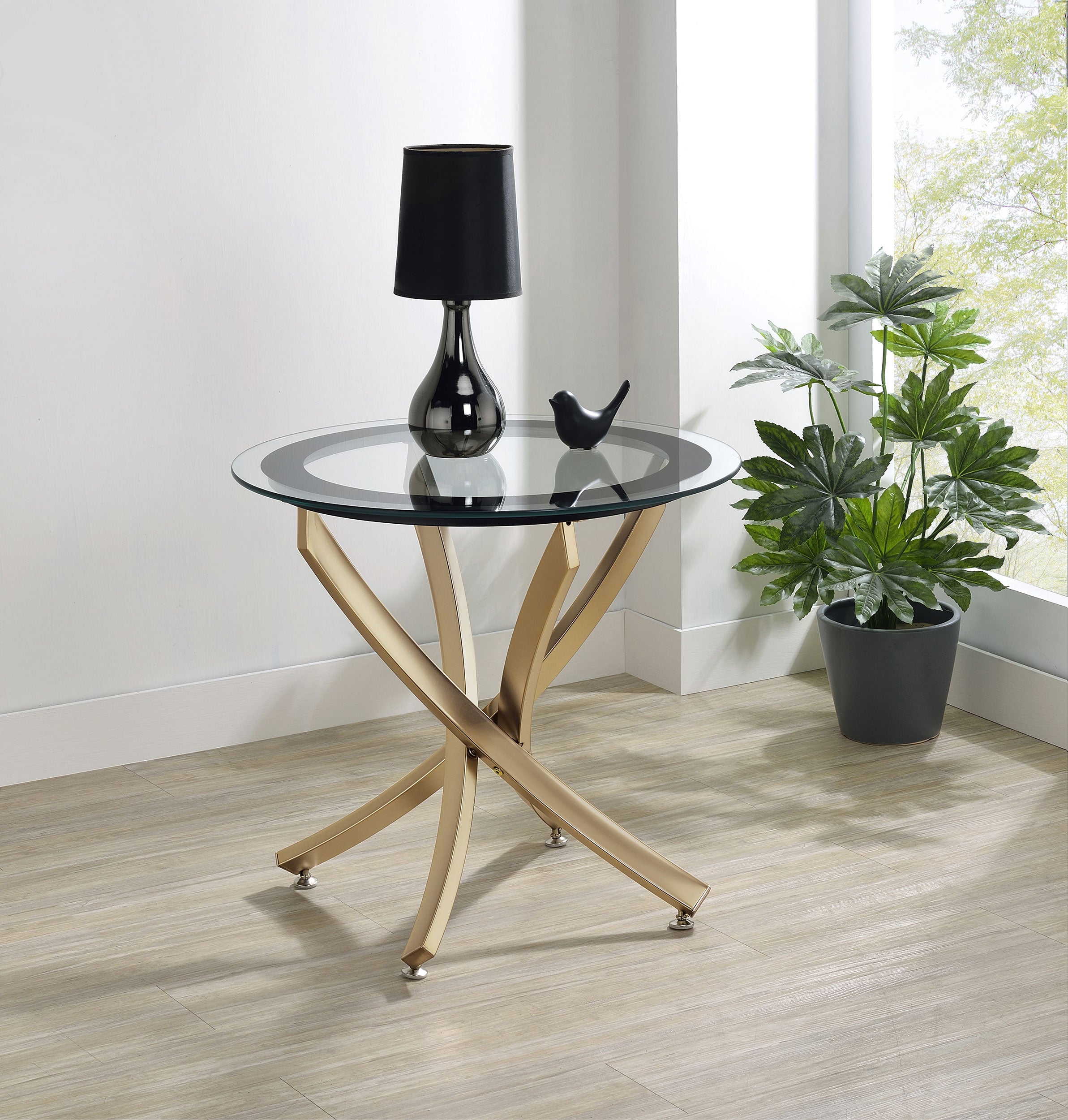 Brooke Round Glass Top Side End Table Metal Base Brass-