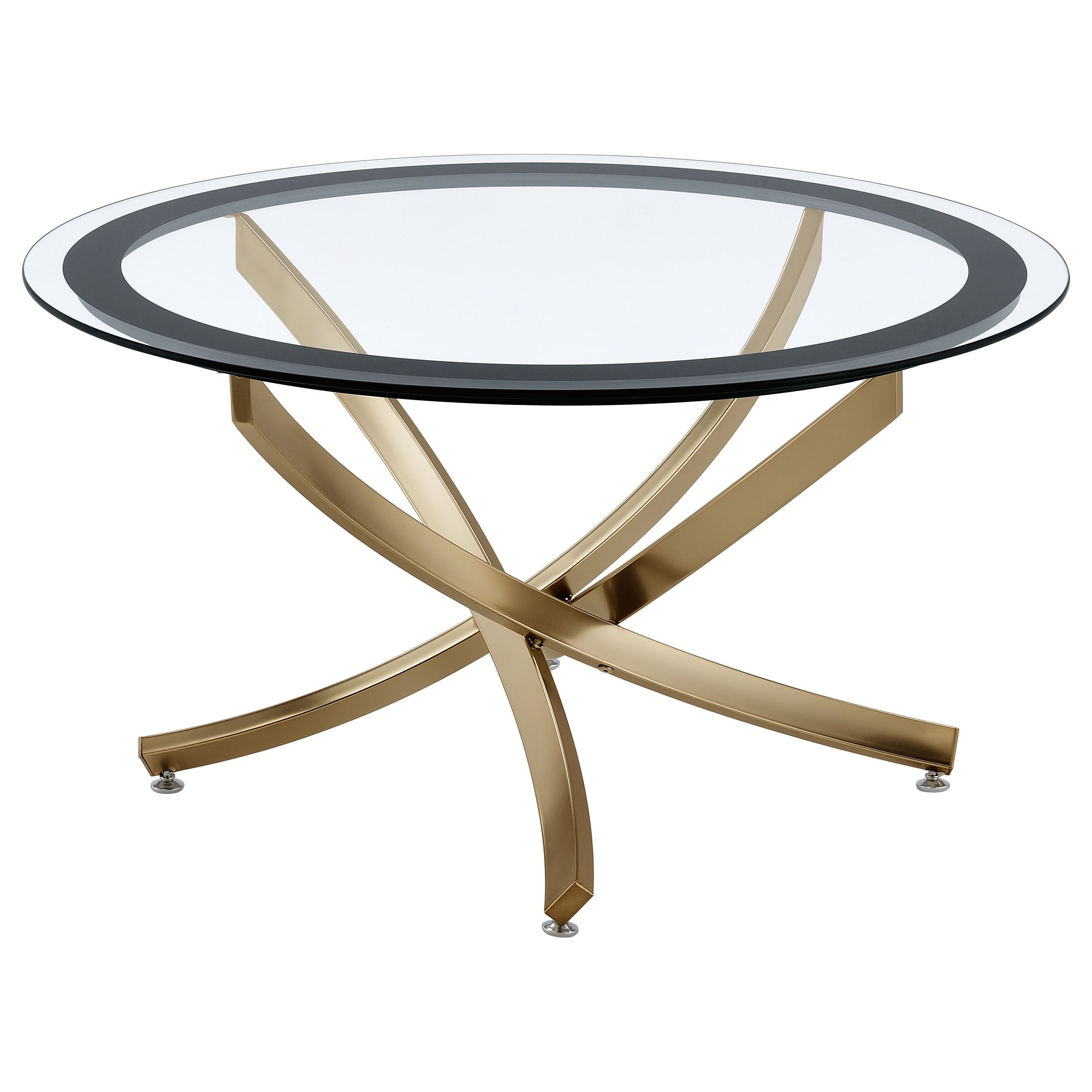 Brooke Round Glass Top Coffee Table Metal Base Brass-
