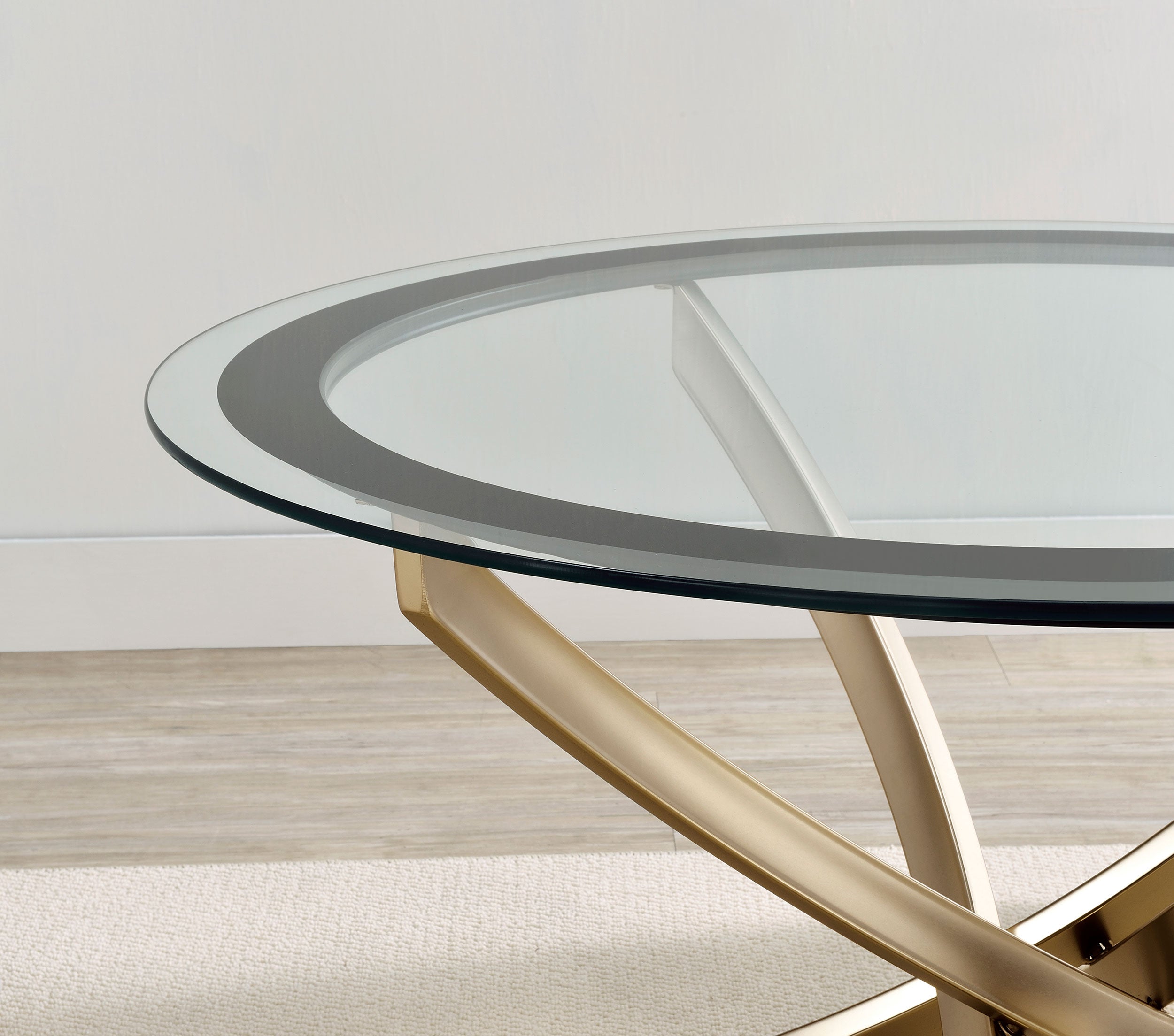 Brooke Round Glass Top Coffee Table Metal Base Brass-