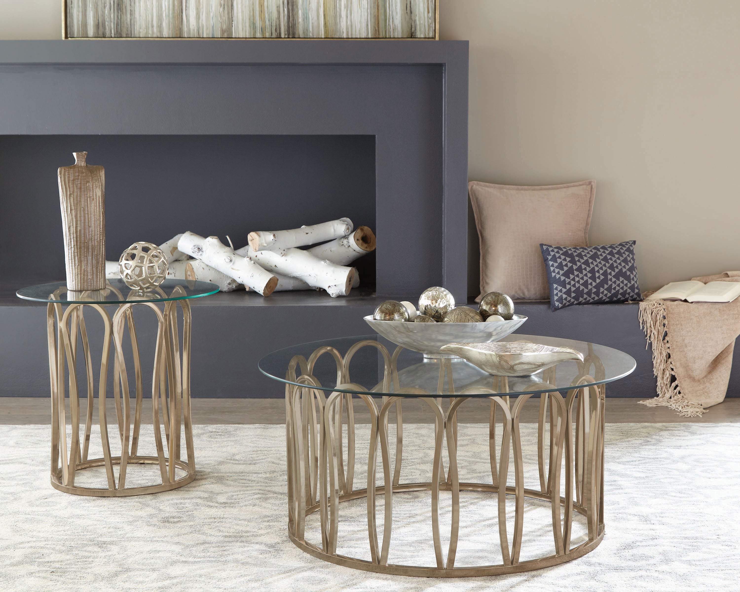 Monett Round Glass Top Side End Table Chocolate Chrome-CoasterEssence