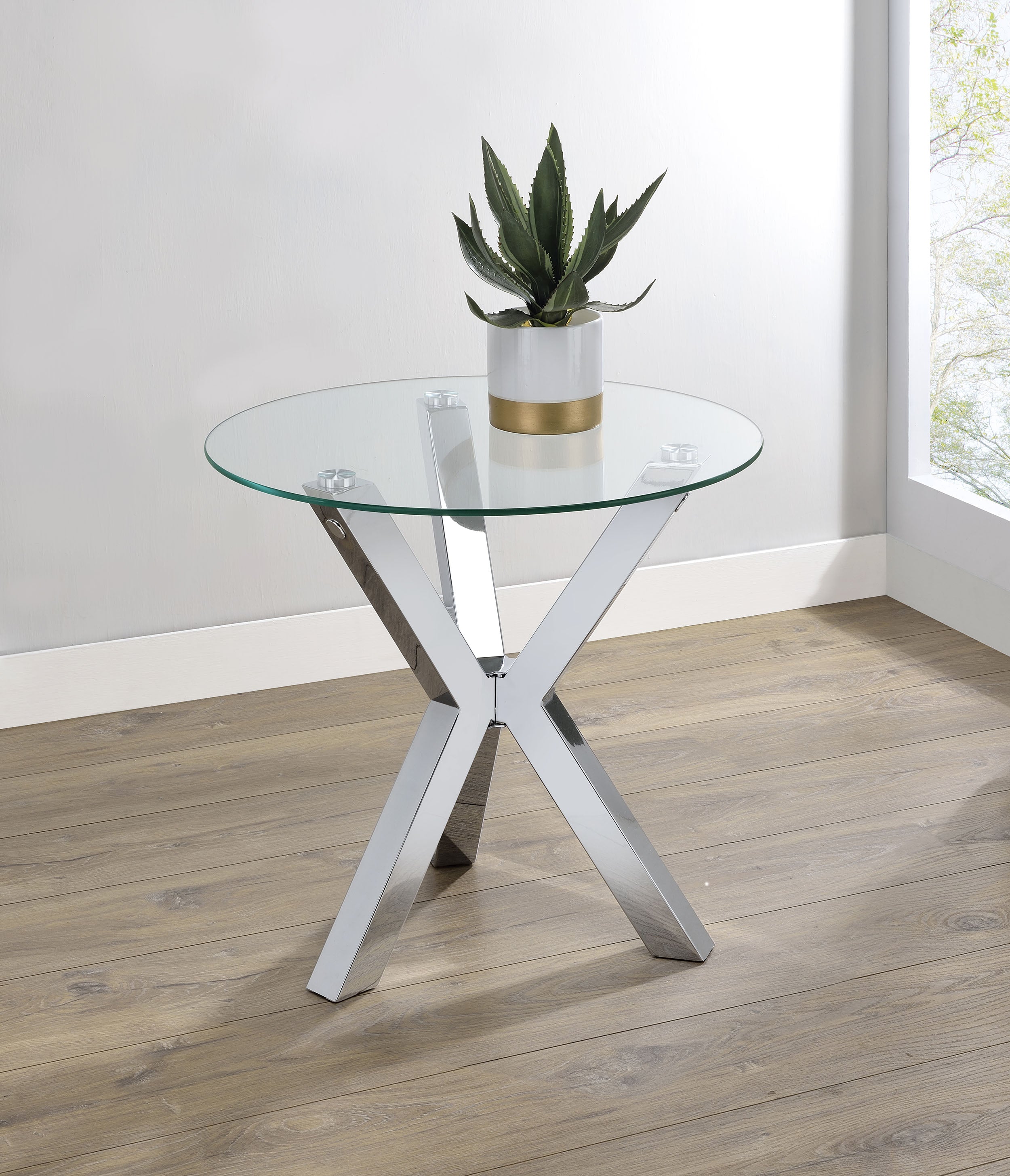 Kenzie Round Tempered Glass Top End Side Table Chrome-