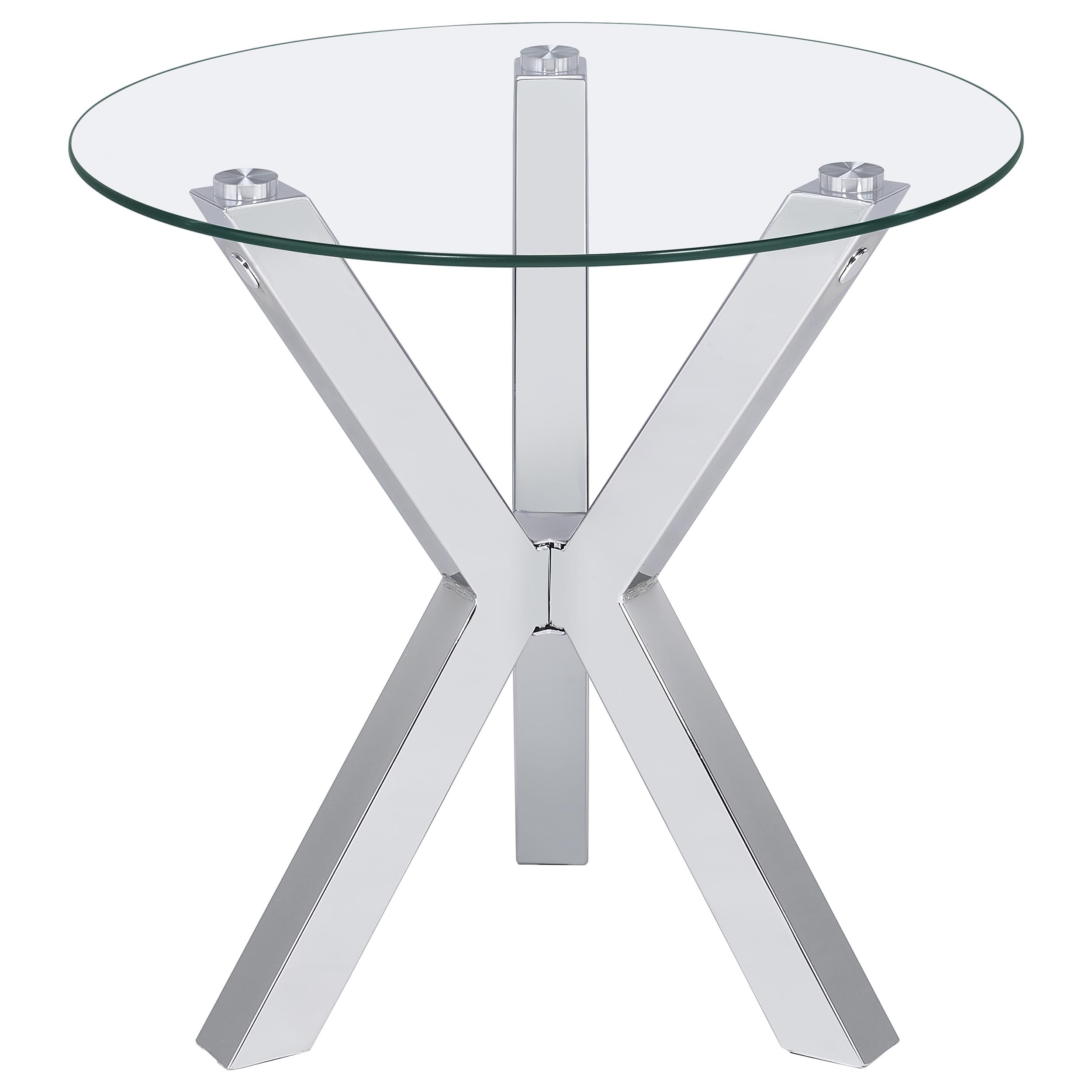 Kenzie Round Tempered Glass Top End Side Table Chrome-