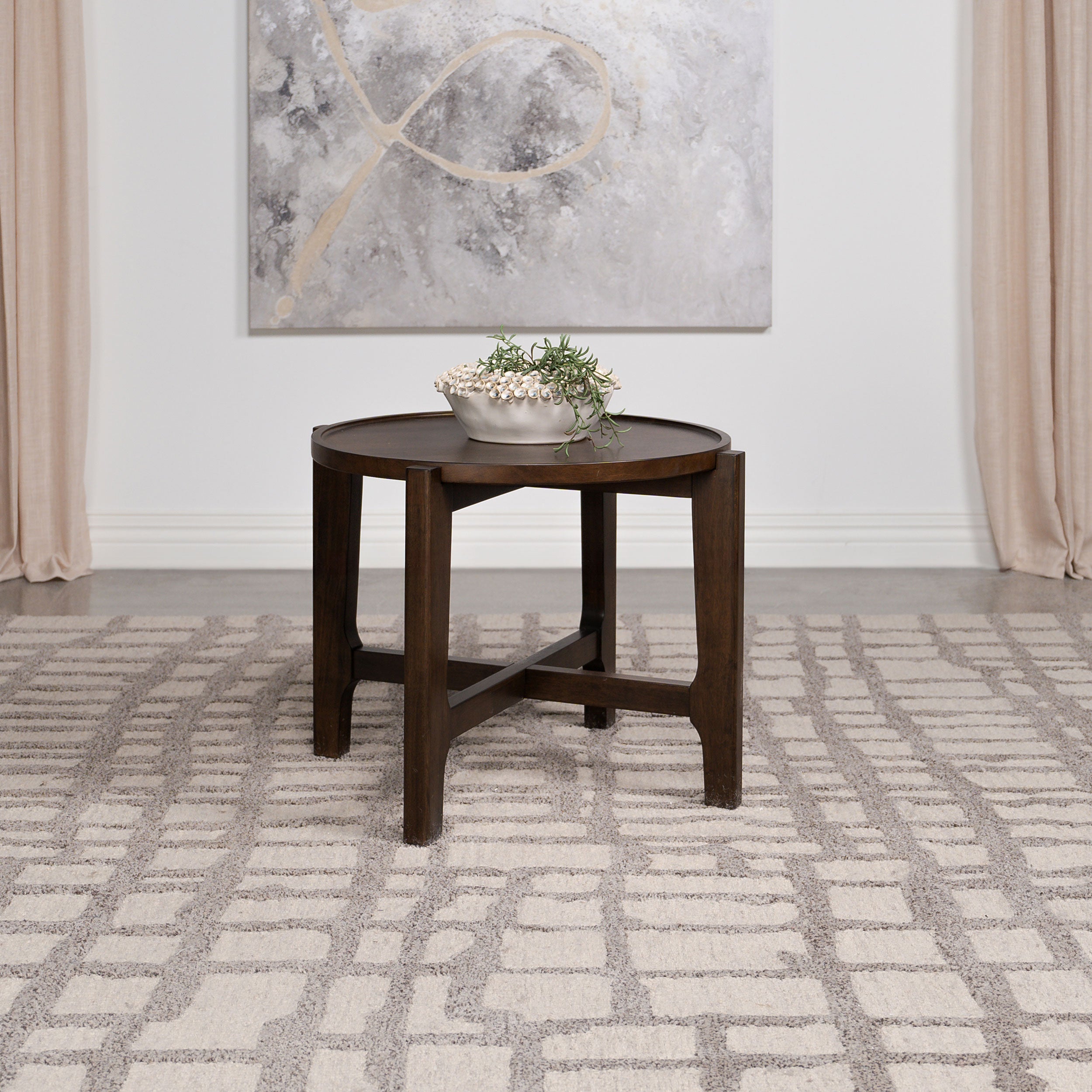 Cota Round Solid Wood End Table Dark Brown-