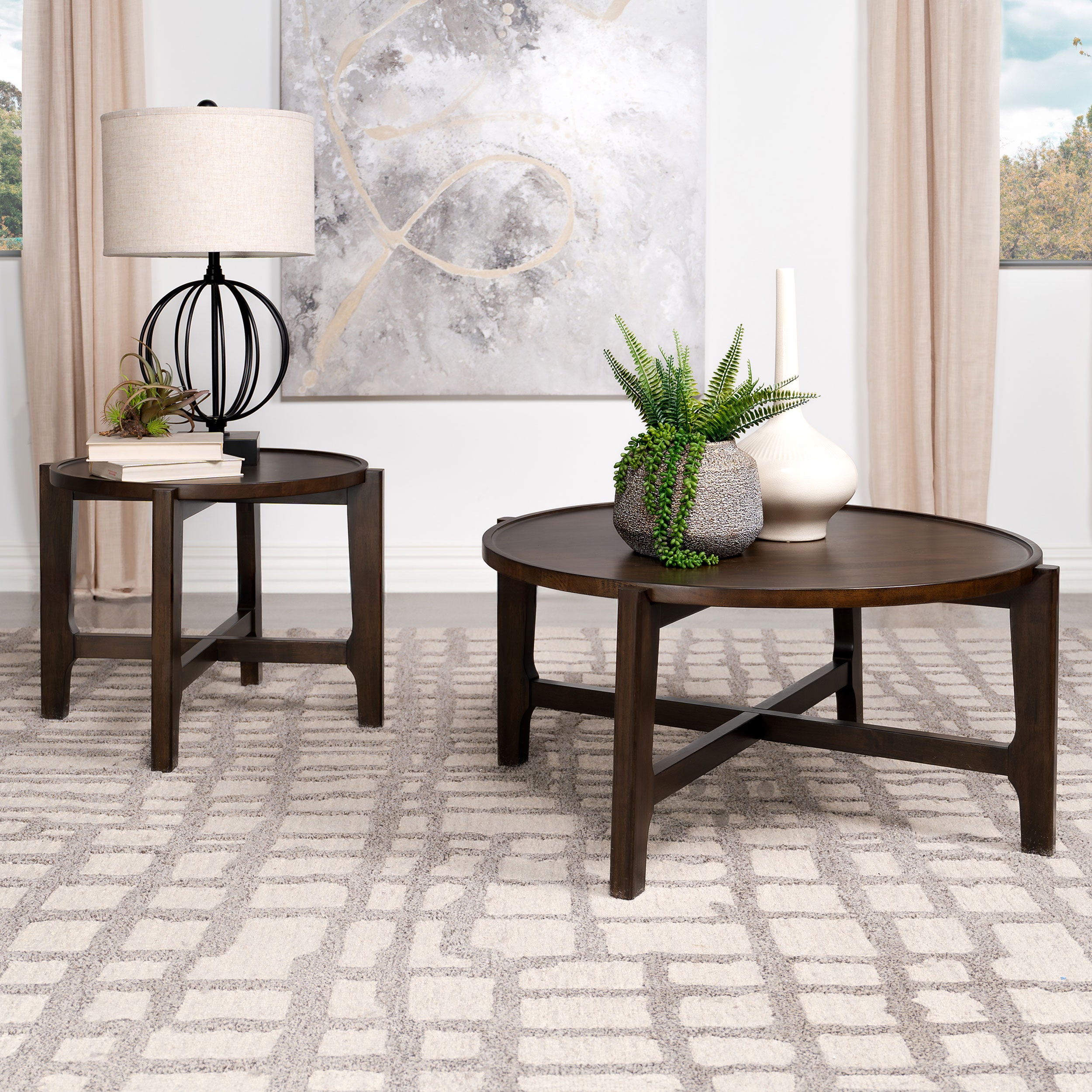 Cota Round Solid Wood End Table Dark Brown-