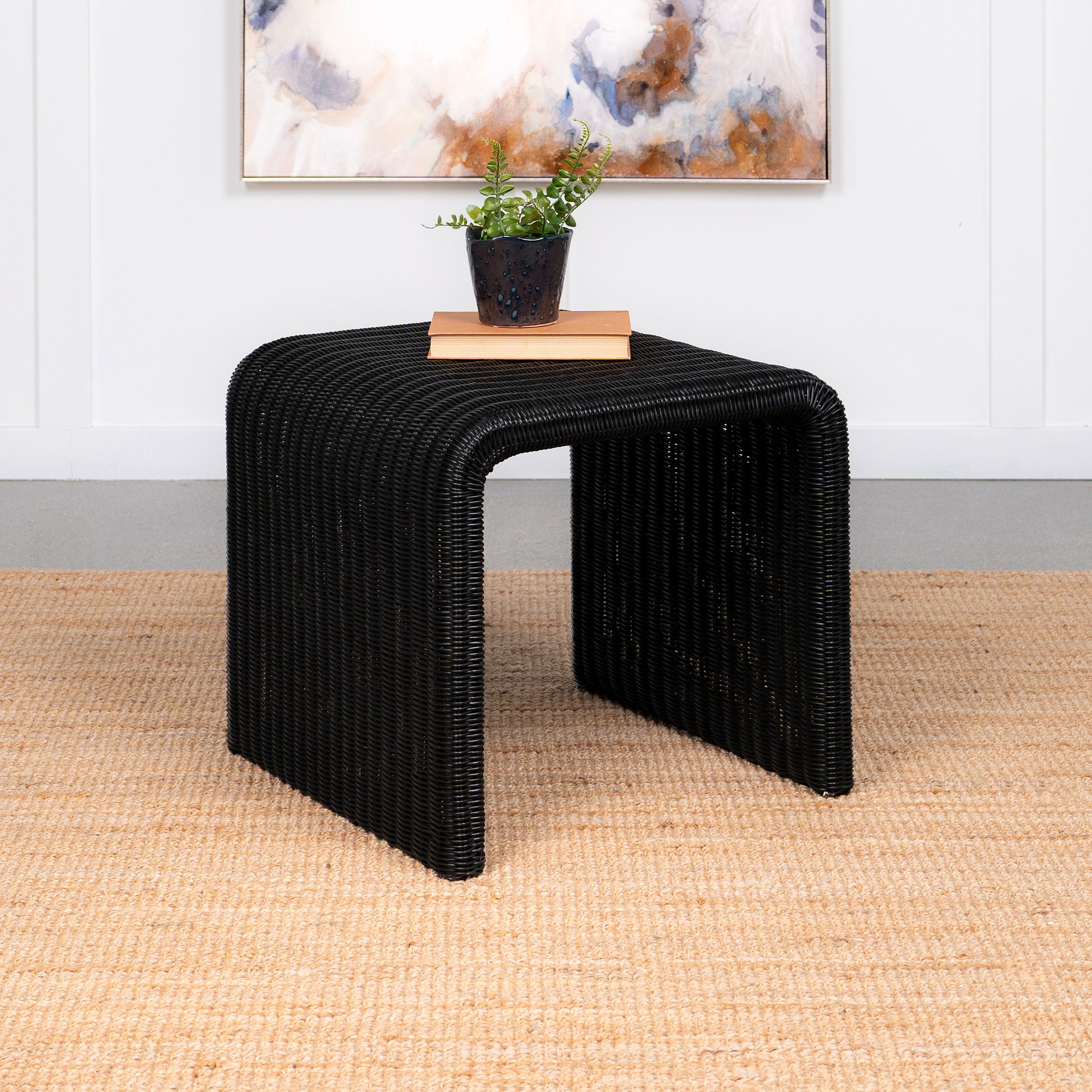 Cahya Woven Rattan Square End Table Black-