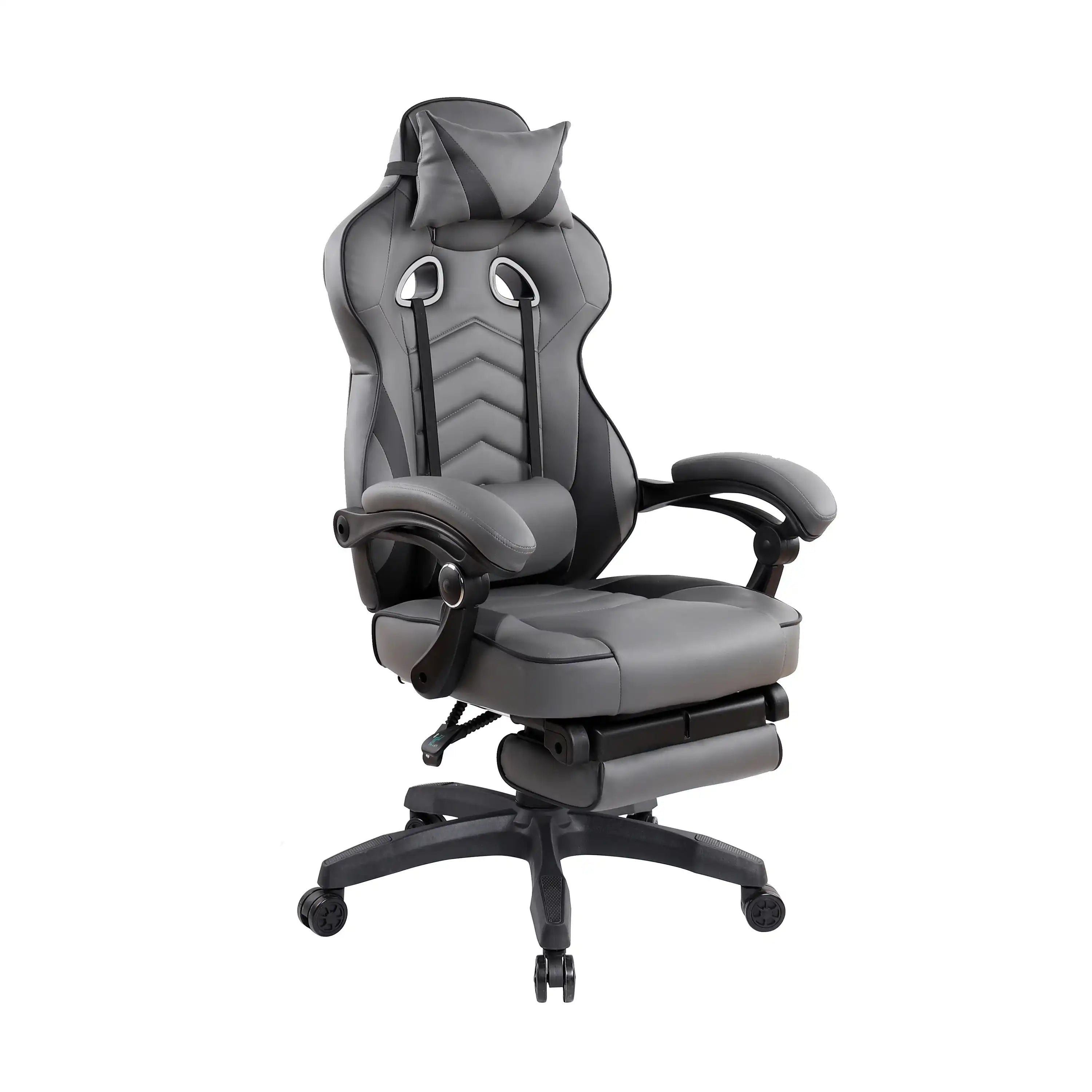 Gaming Racing Style Fully Reclining Executive Office Chair with Footrest, Black & Grey - Best Buy Furniture