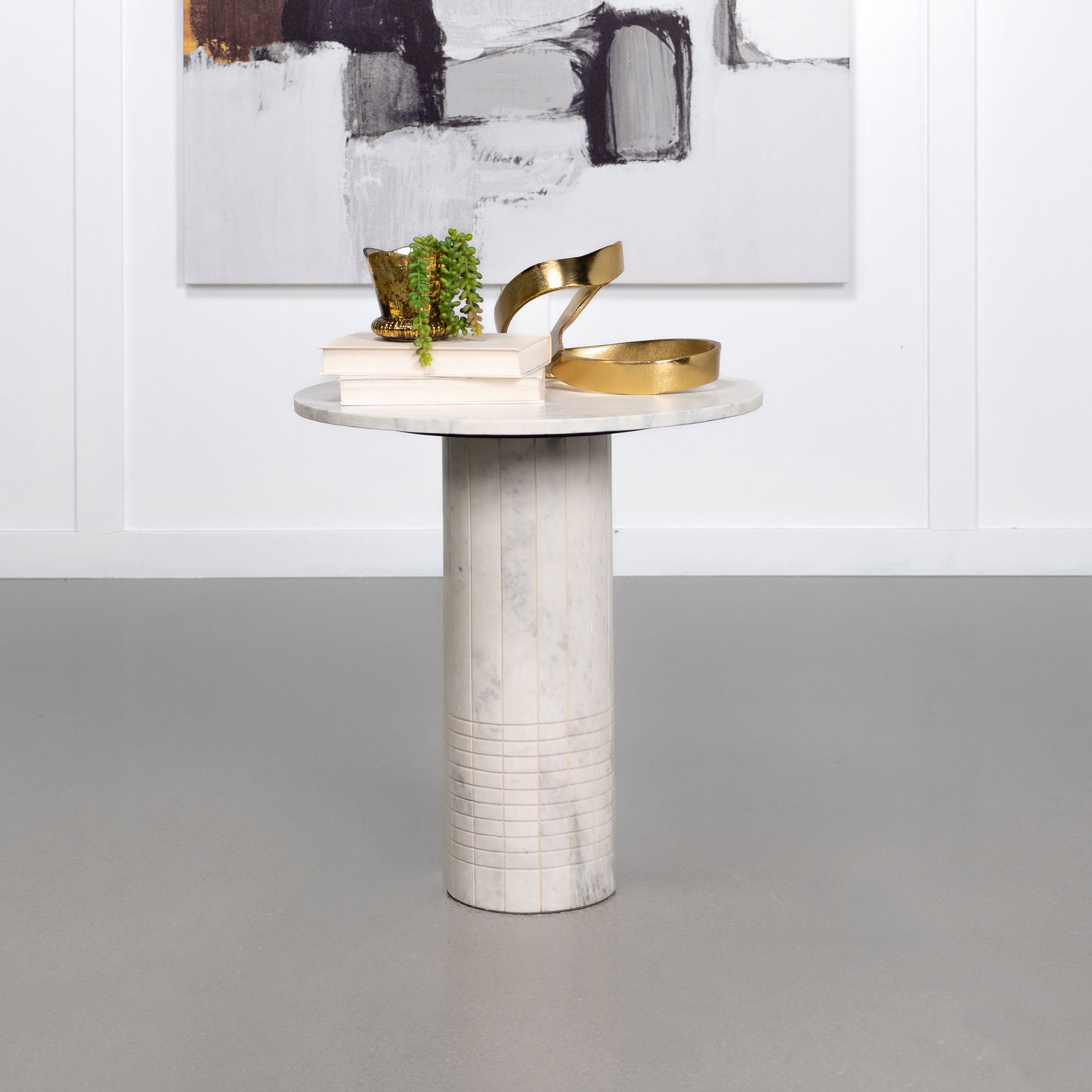 Astoria Round Genuine Marble Side End Table White-