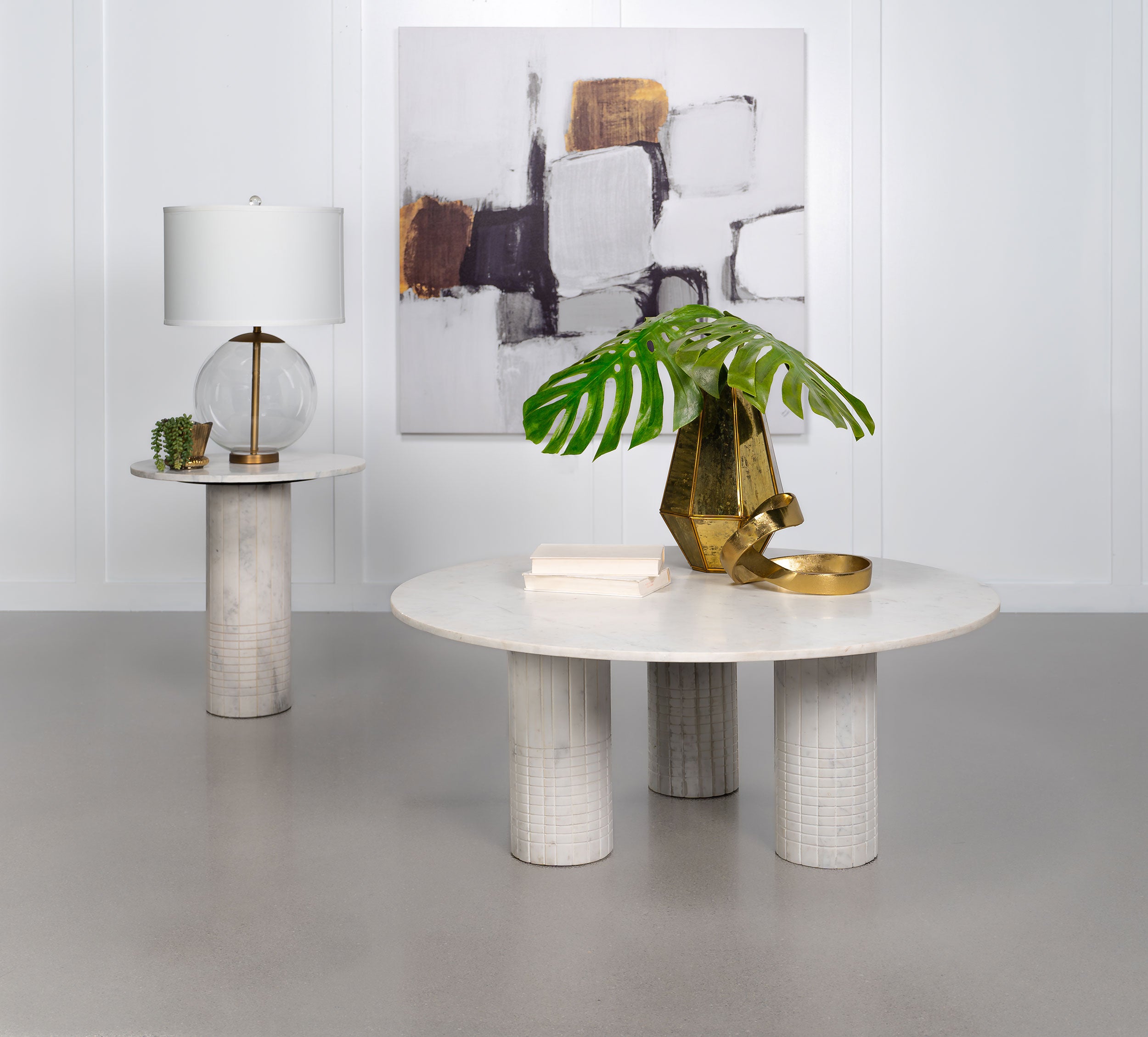 Astoria Round Genuine Marble Side End Table White-