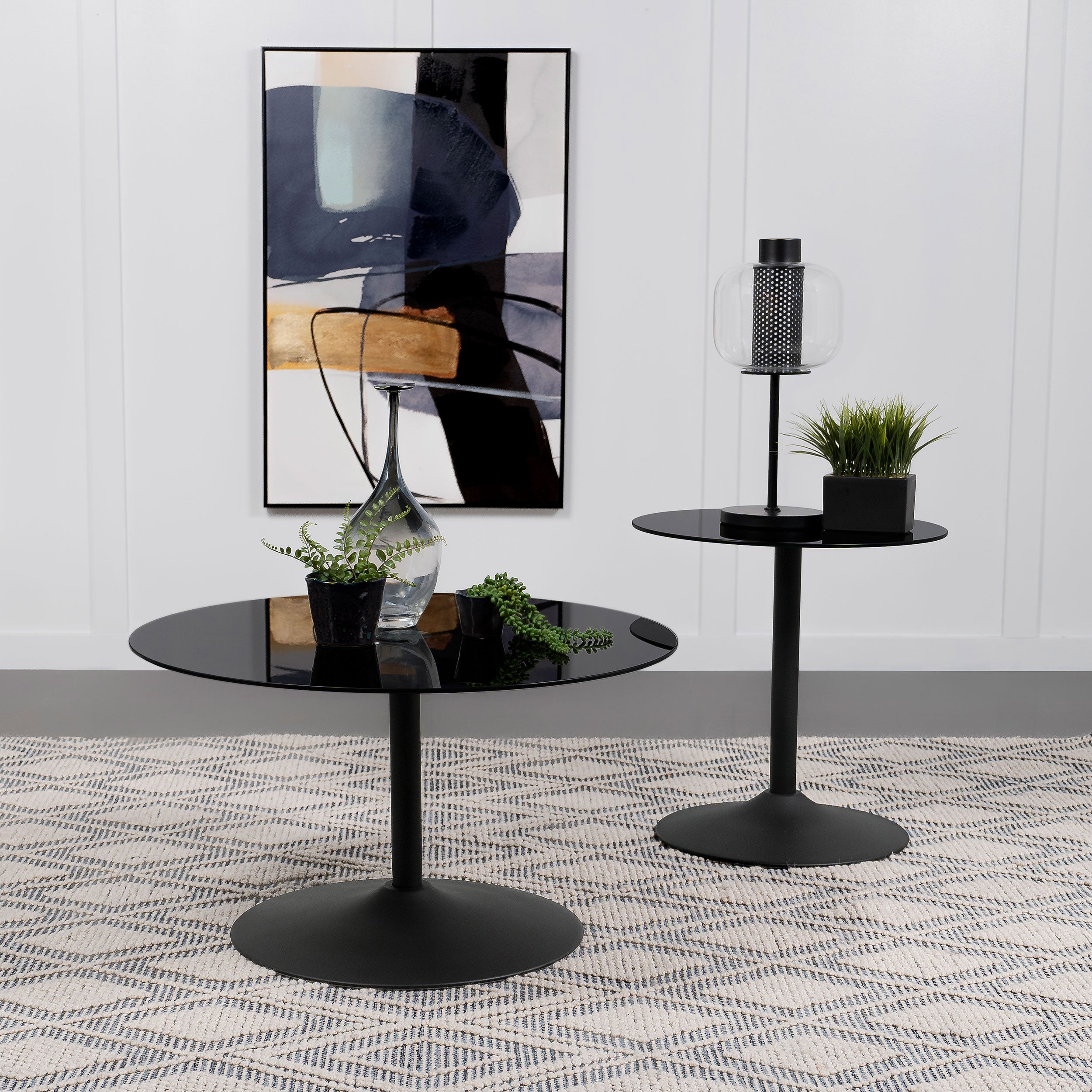 Ganso Round Metal End Table With Tempered Glass Top Black-
