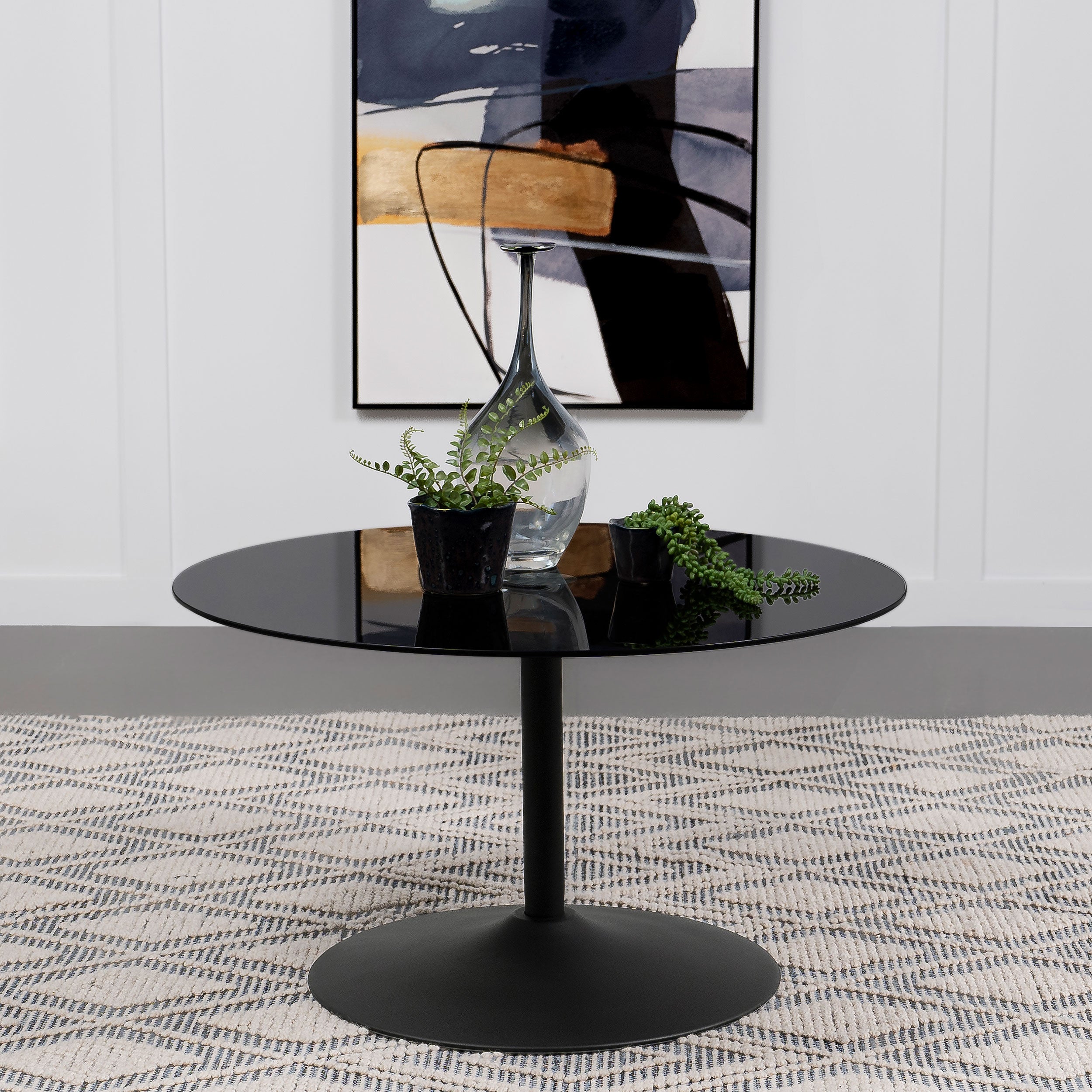 Ganso Round Metal Coffee Table With Tempered Glass Top Black-