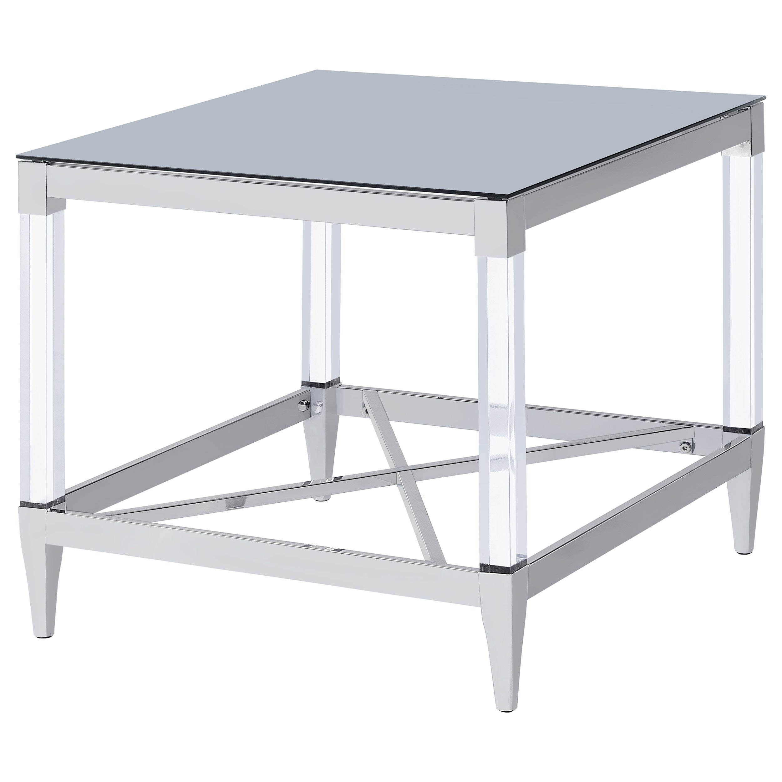 Lindley Square Tempered Mirror Acrylic Side End Table Chrome-