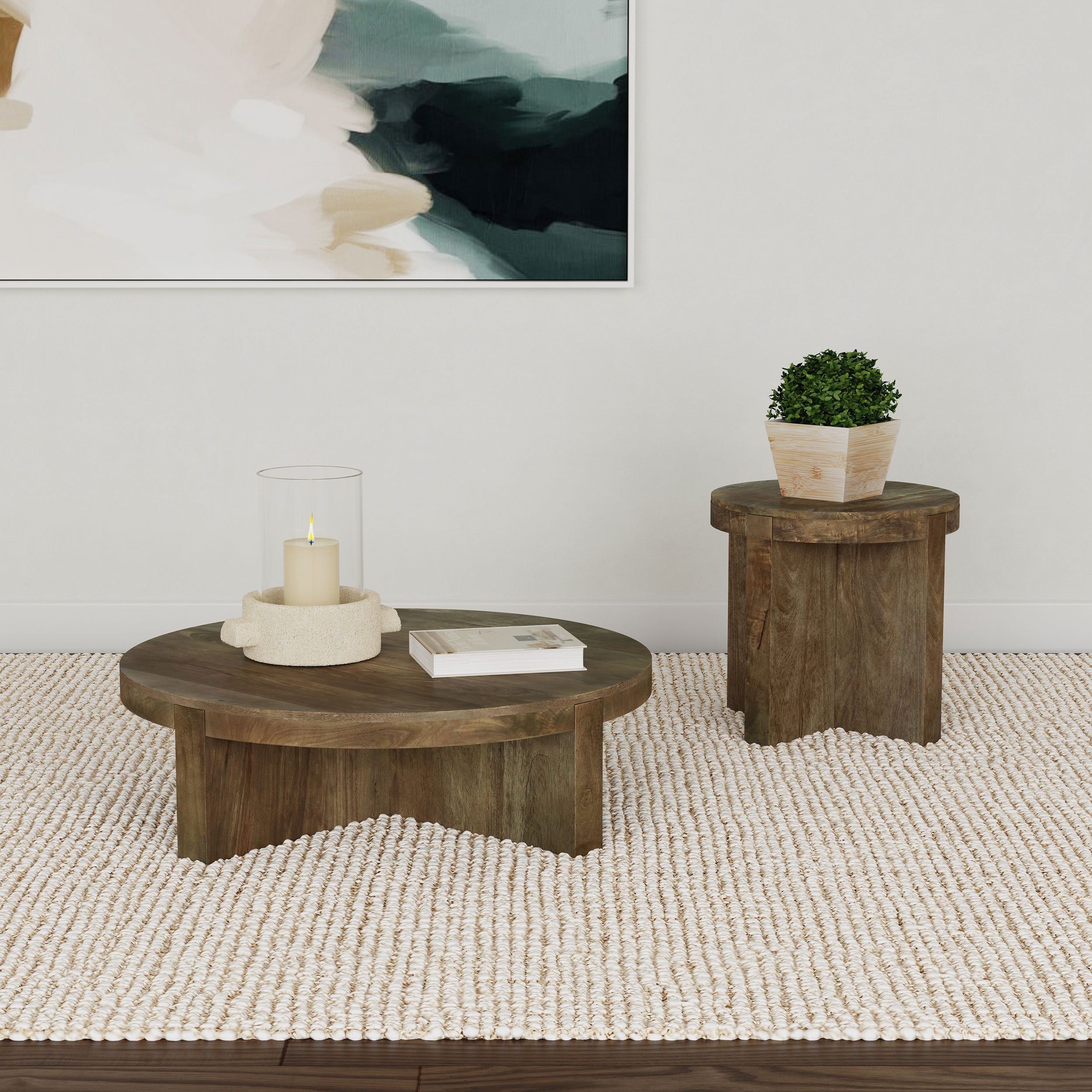 Kinkaid Round Solid Mango Wood End Table Brown-
