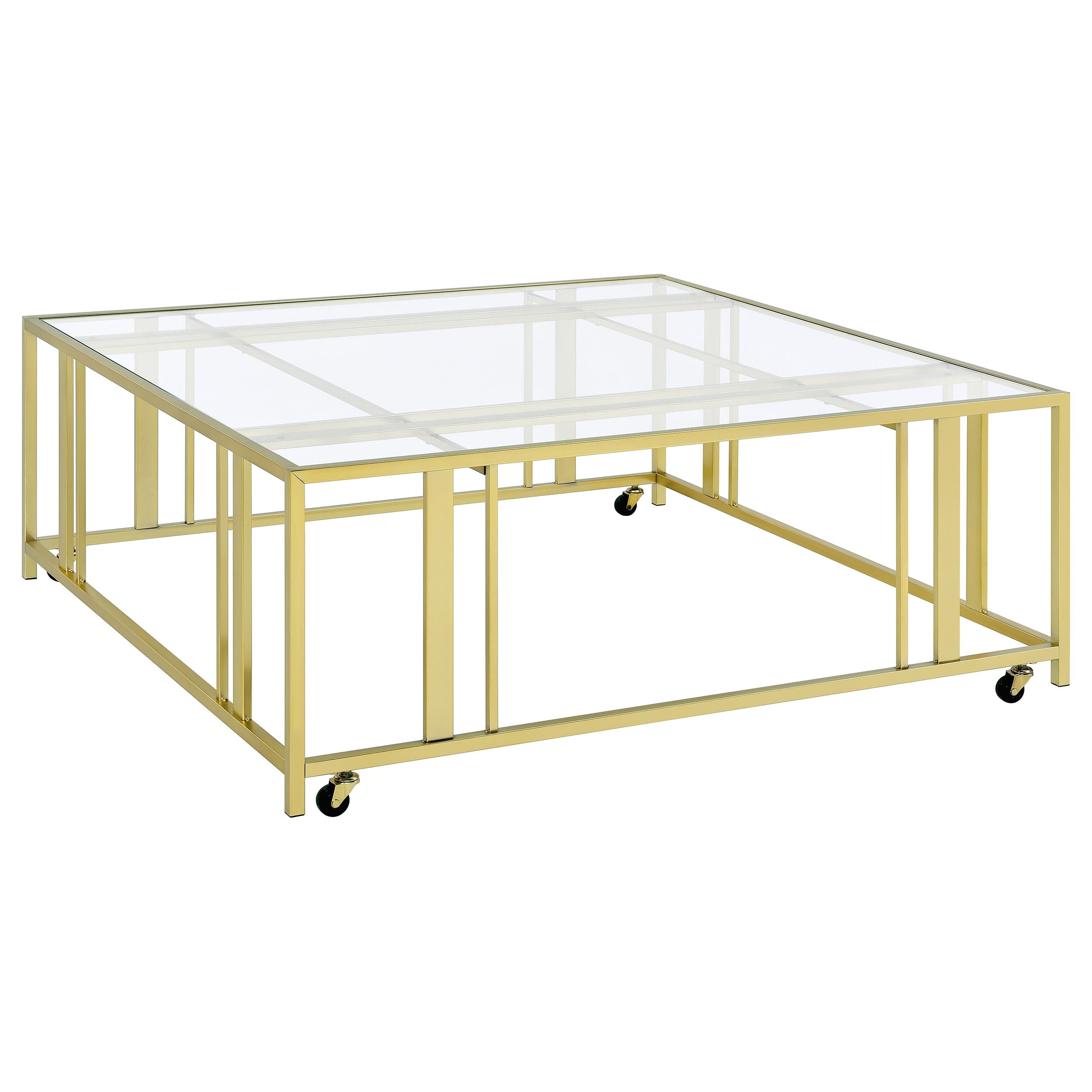 Adri Square Glass Top Coffee Table with Casters Matte Brass-