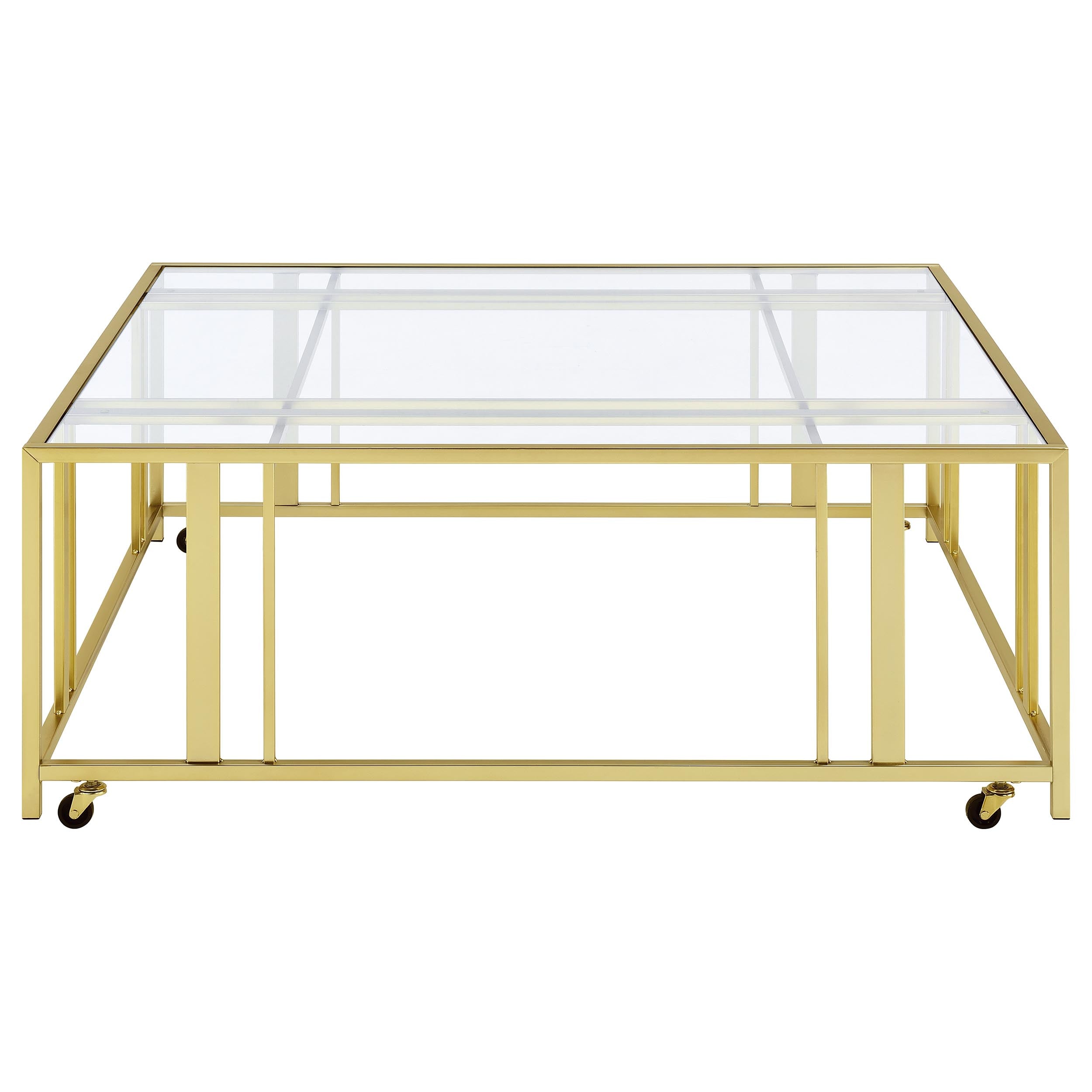 Adri Square Glass Top Coffee Table with Casters Matte Brass-