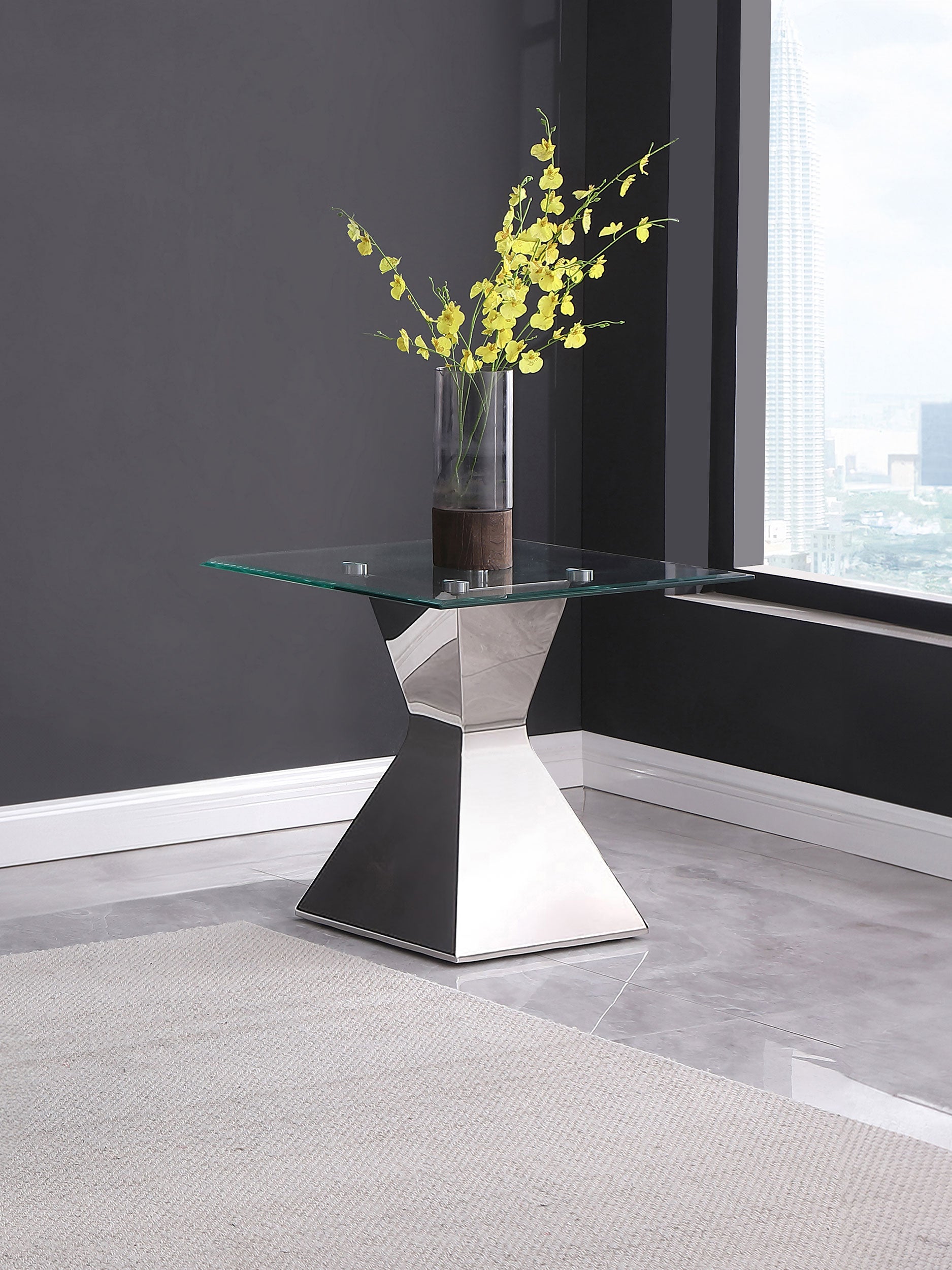 Jenny Glass Top Stainless Steel Side End Table Chrome-