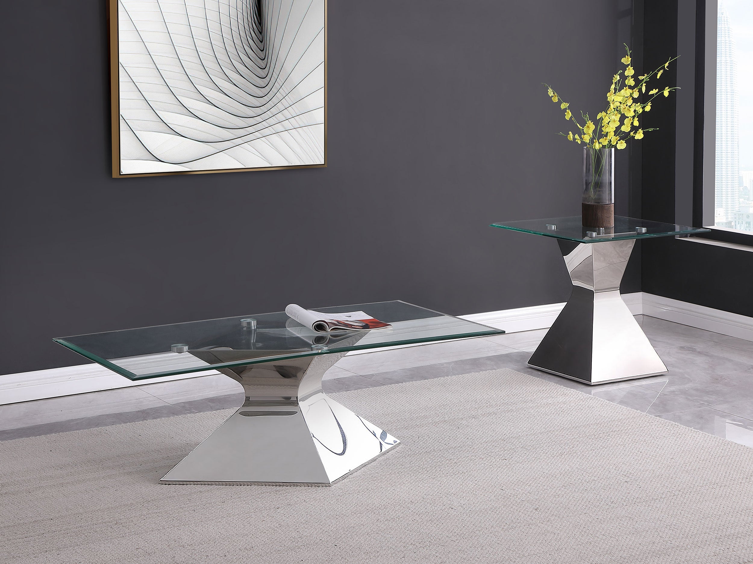 Jenny Glass Top Stainless Steel Side End Table Chrome-