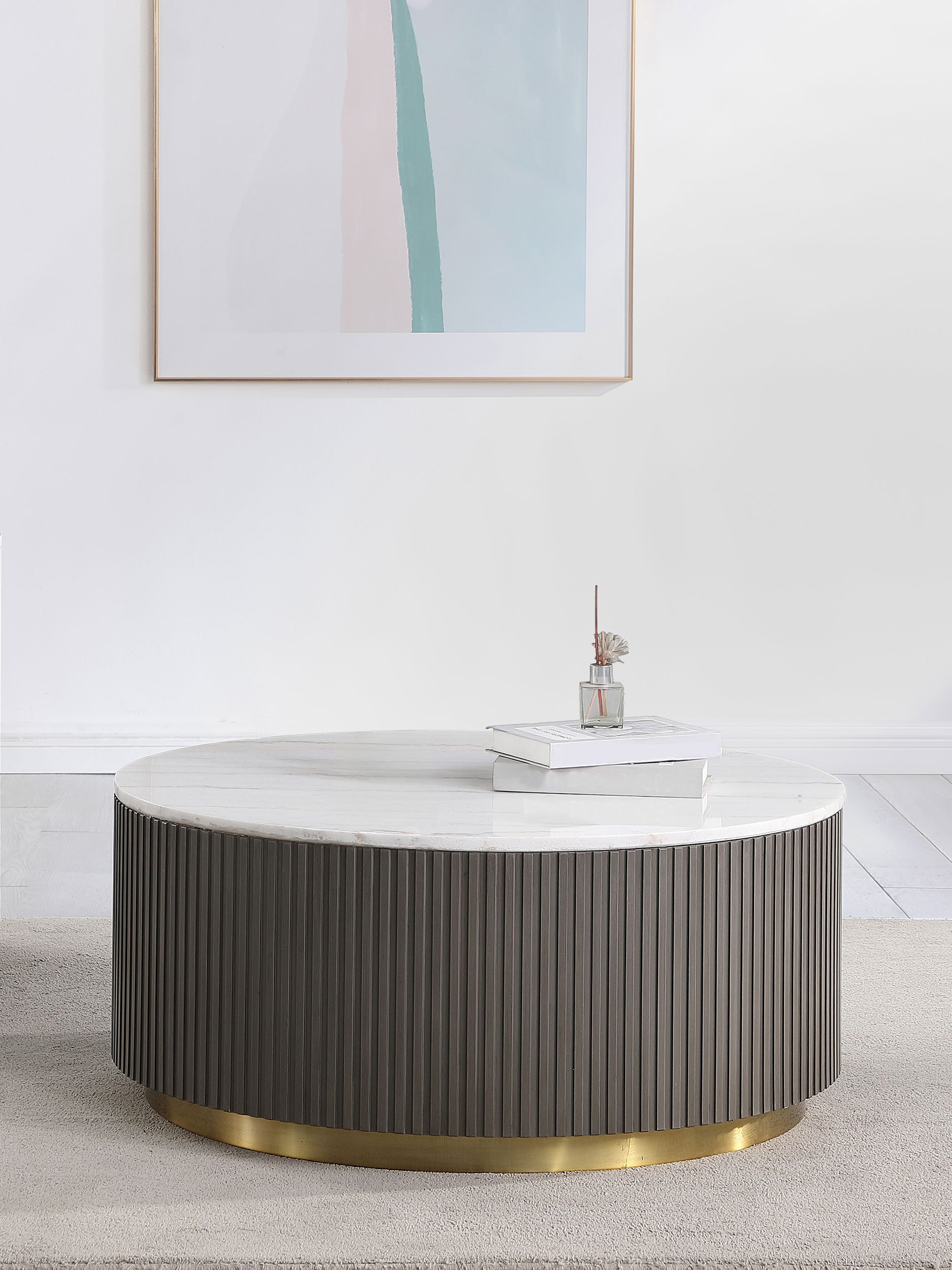 Jason Round White Marble Top Coffee Table Charcoal-