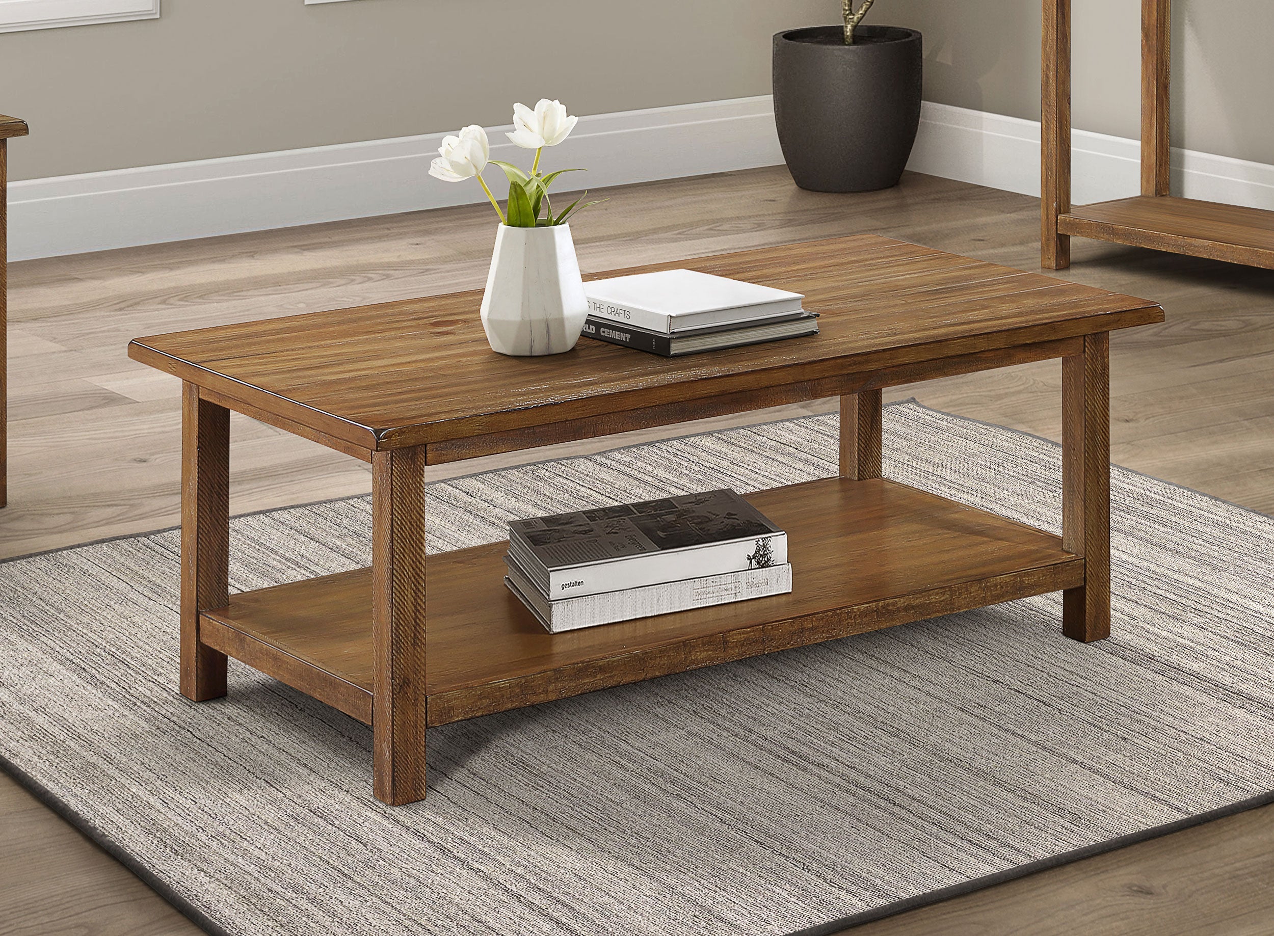 Payne Wood Coffee Table with Shelf Distressed Brown-