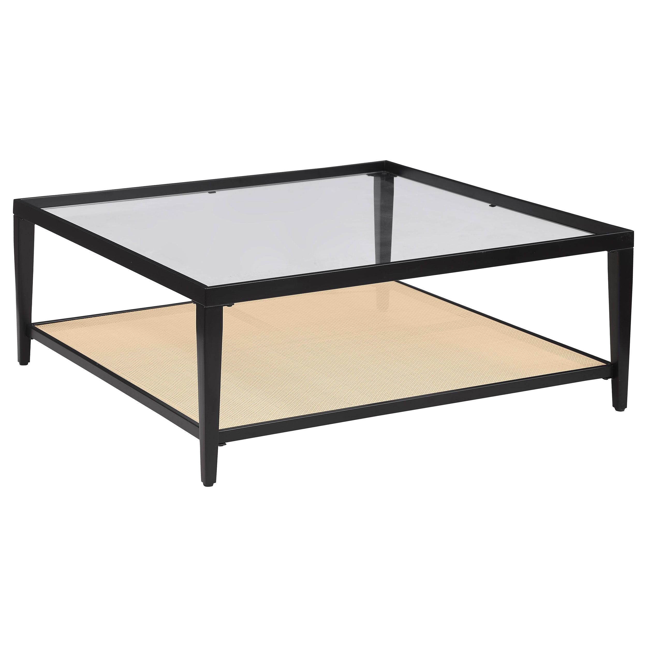 Amherst Glass Top Metal with Cane Shelf Coffee Table Black-