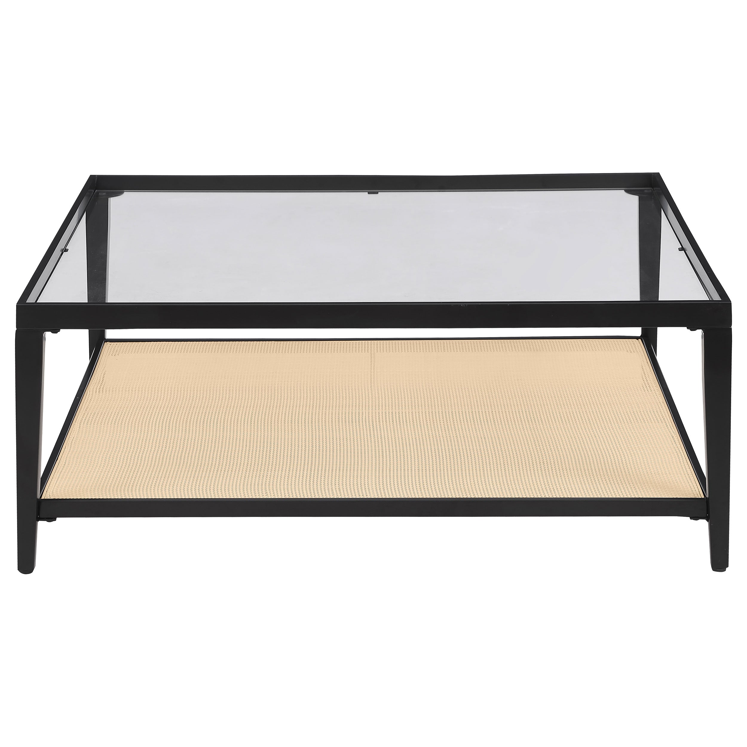 Amherst Glass Top Metal with Cane Shelf Coffee Table Black-