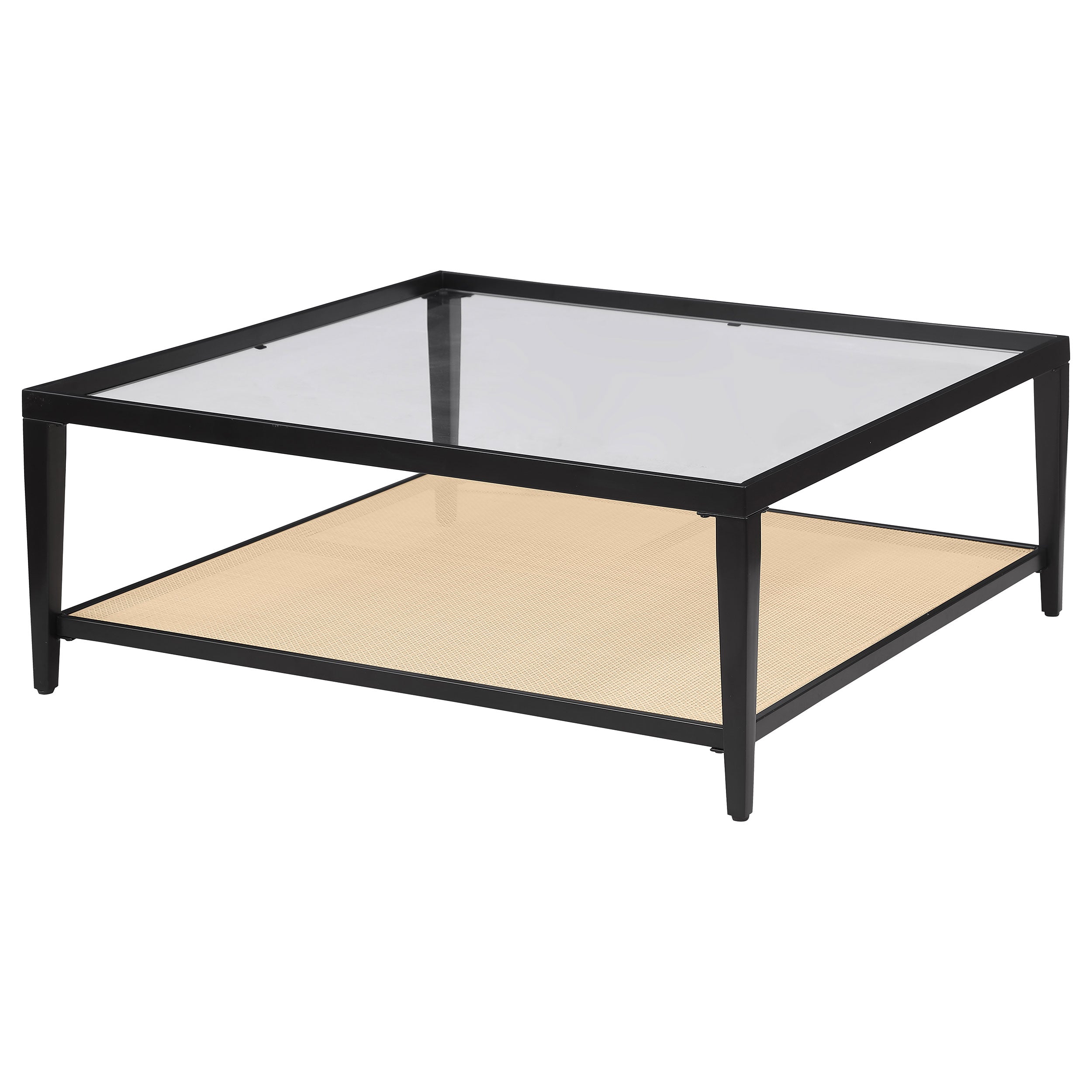 Amherst Glass Top Metal with Cane Shelf Coffee Table Black-