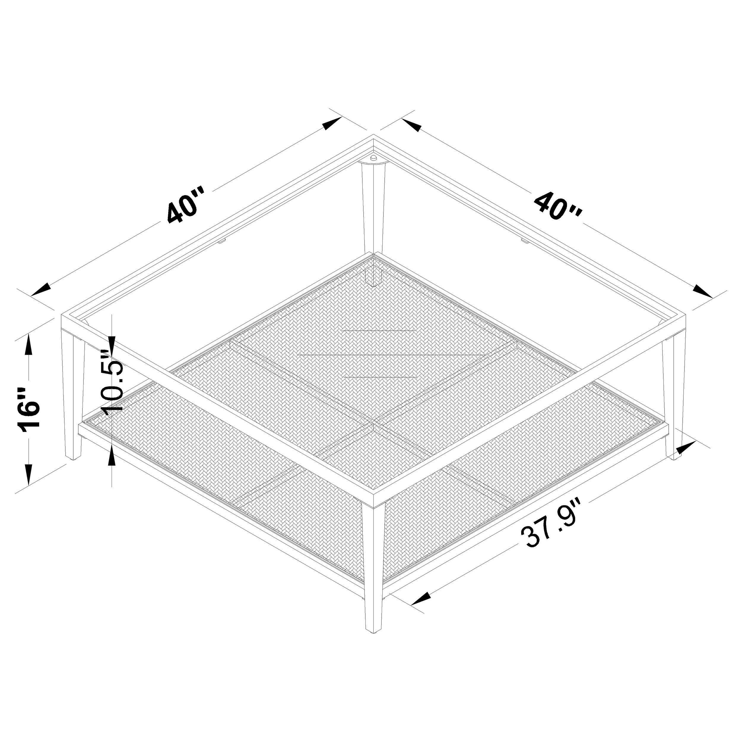 Amherst Glass Top Metal with Cane Shelf Coffee Table Black-