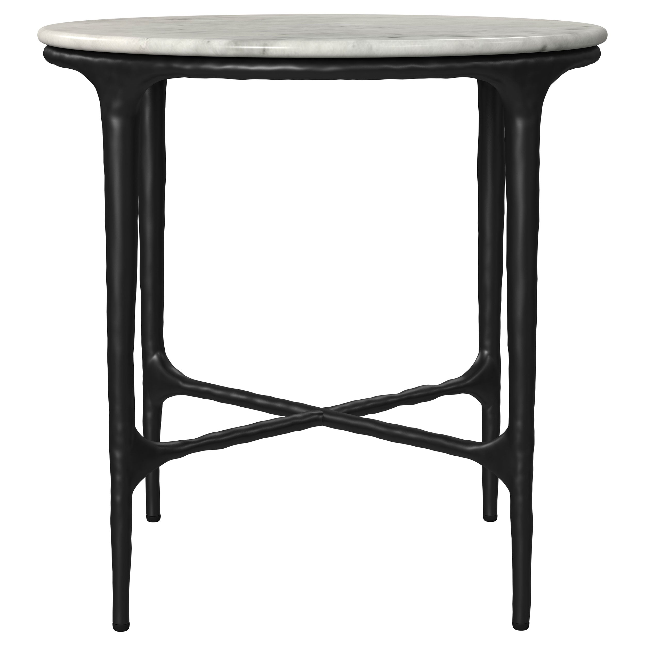 Hermas Round Genuine Marble Top Metal End Side Table White-