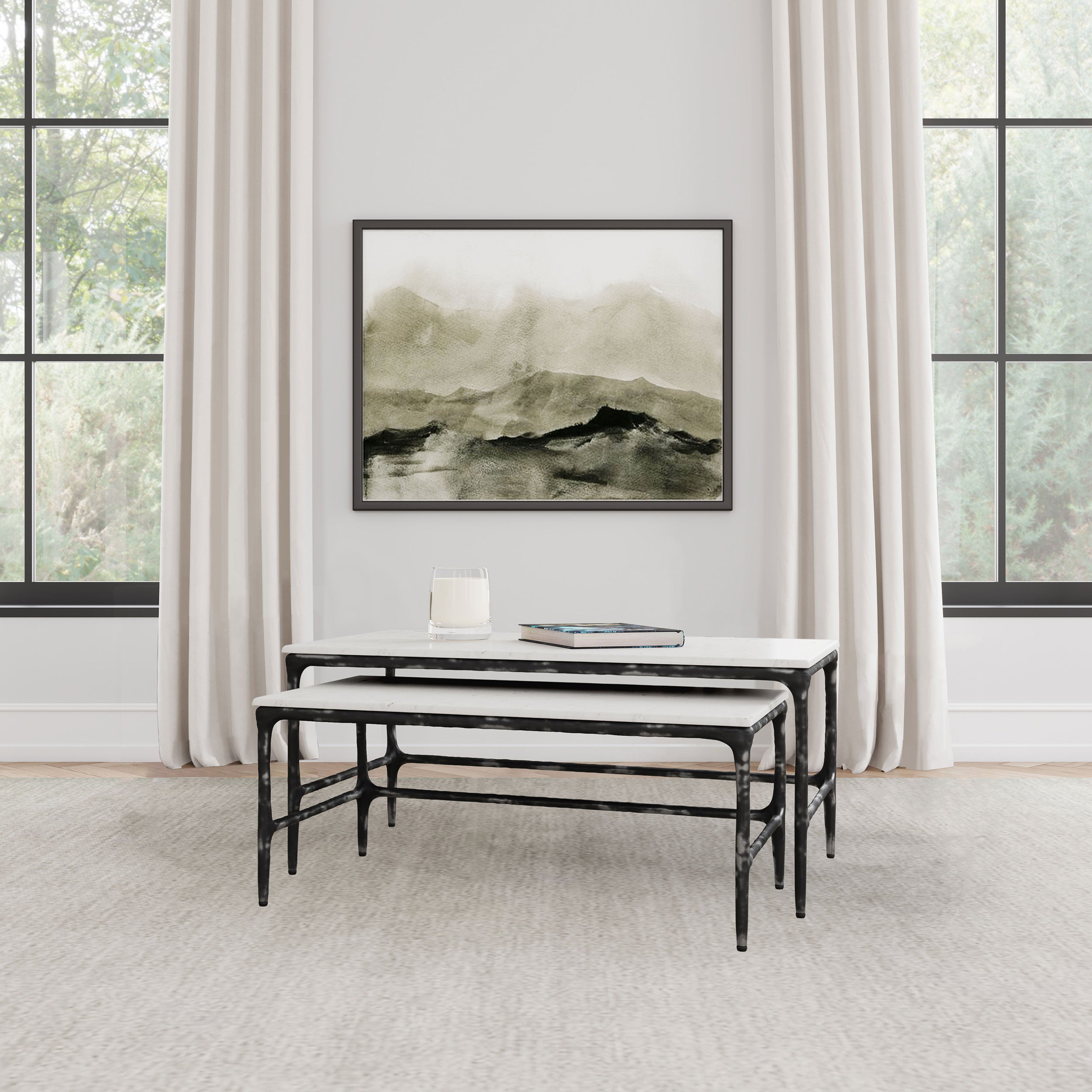 Ebby 2-piece Genuine Marble Top Nesting Coffee Tables White-