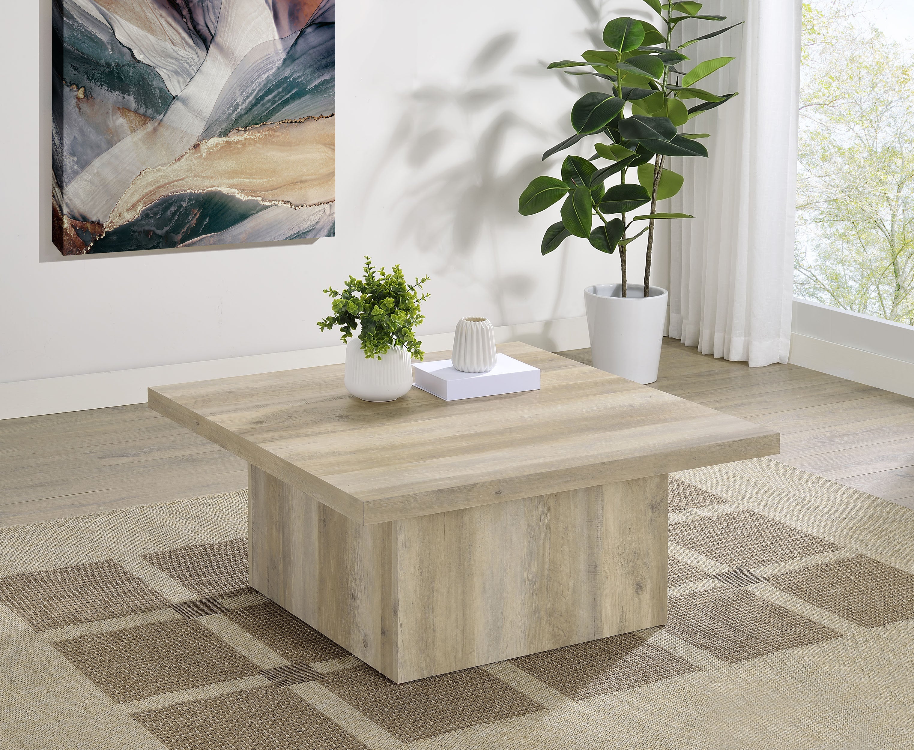 Devar Square Engineered Wood Coffee Table Distressed Pine-