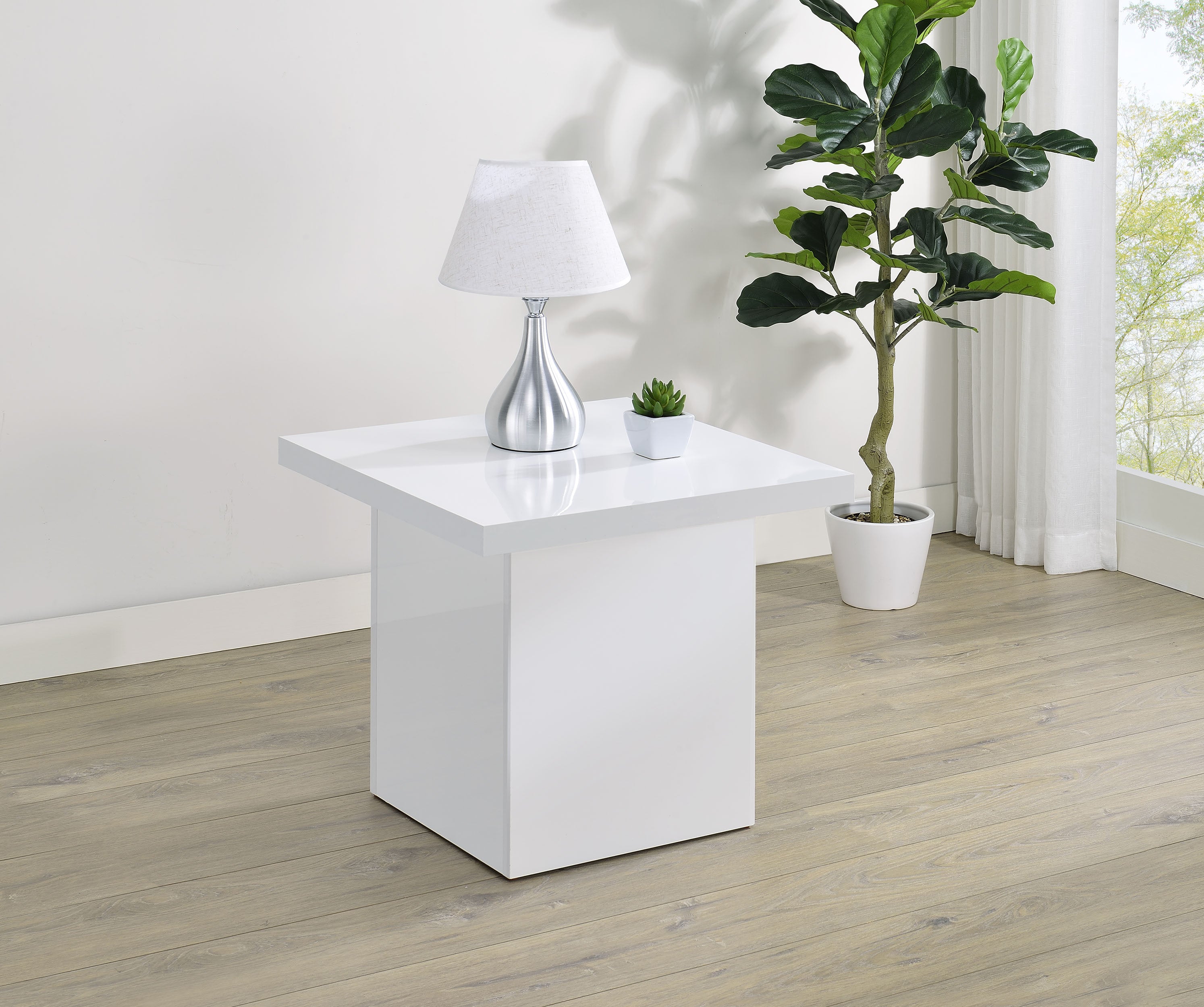 Devar Square Engineered Wood Side End Table White High Gloss-