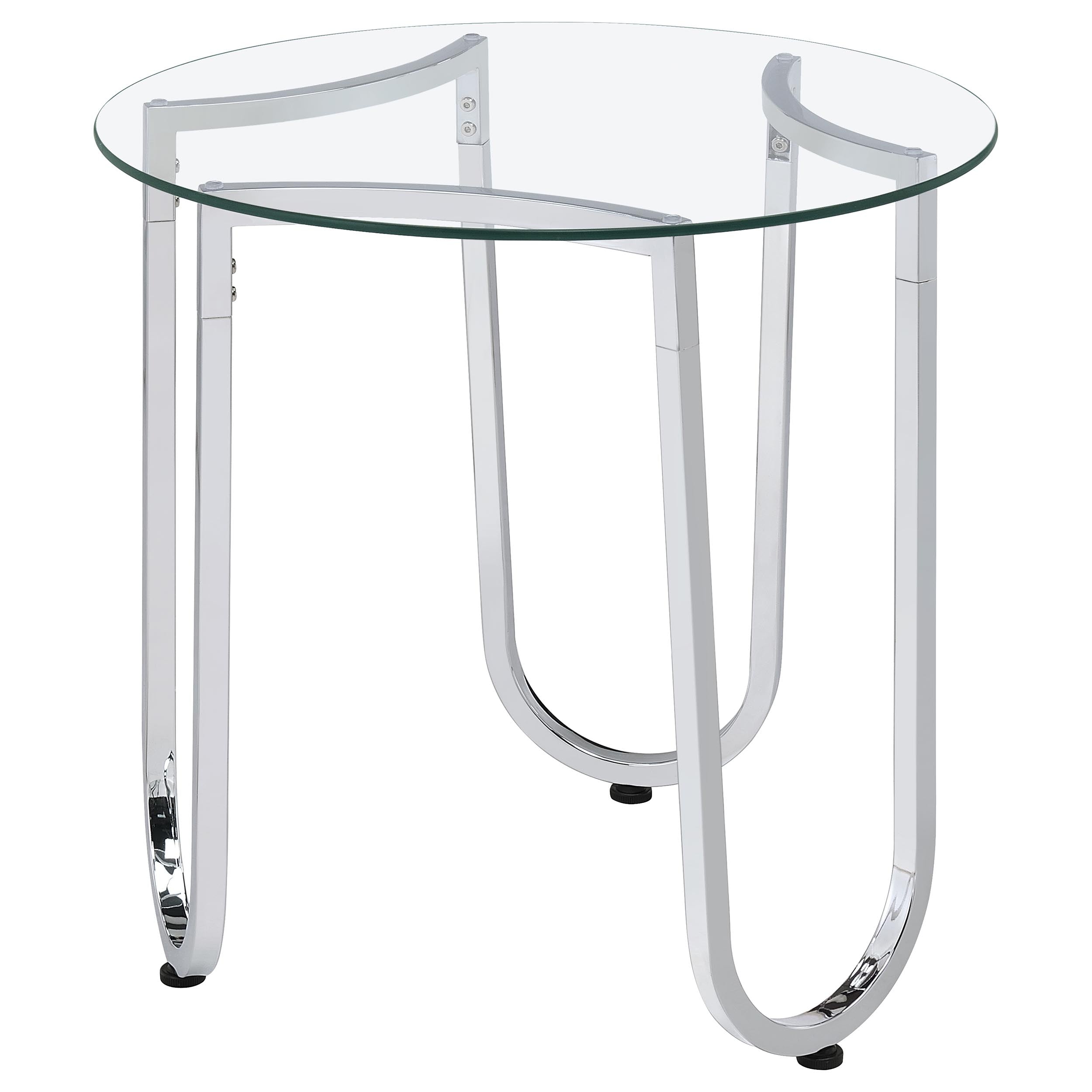 Beller Round Tempered Glass Top End Side Table Chrome-