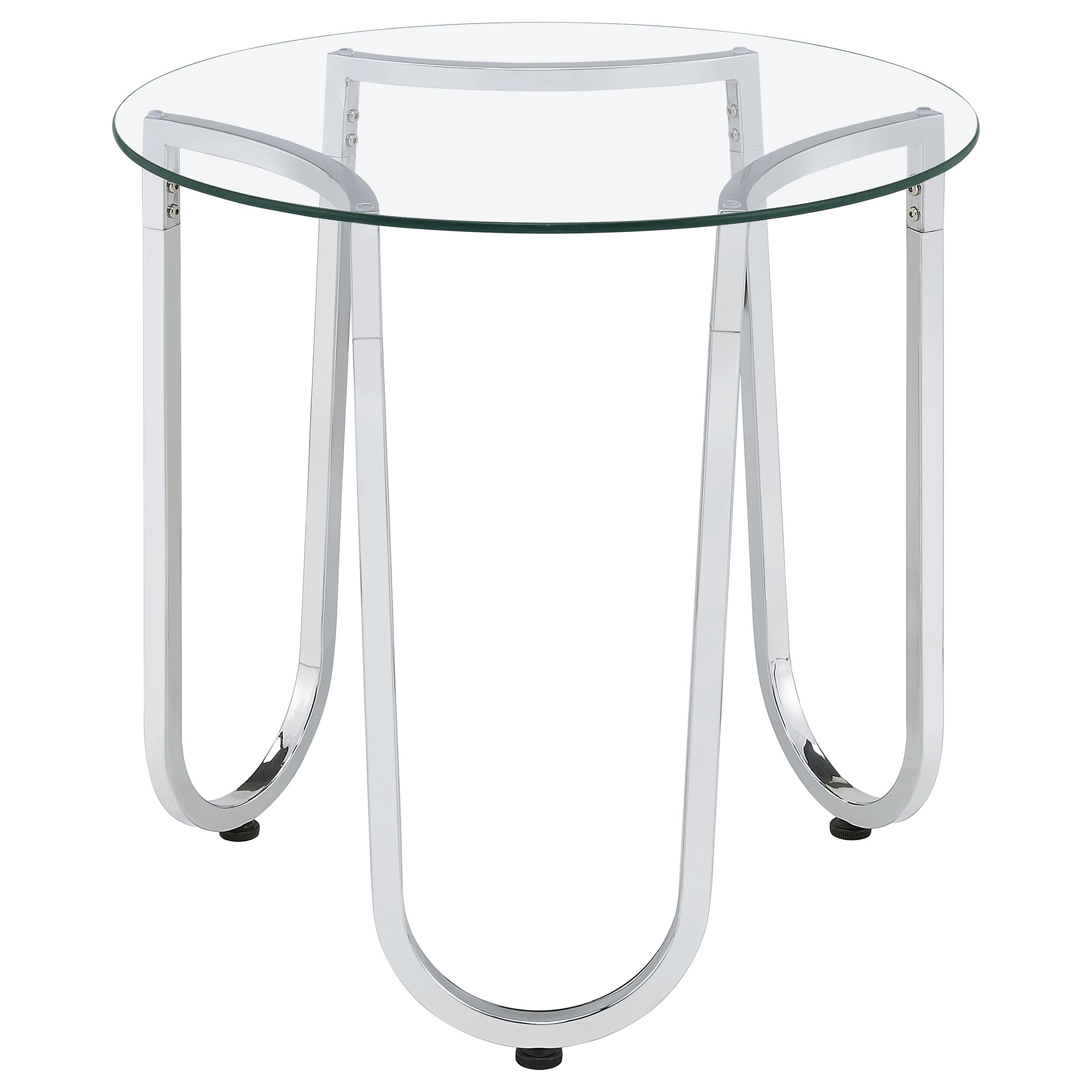 Beller Round Tempered Glass Top End Side Table Chrome-