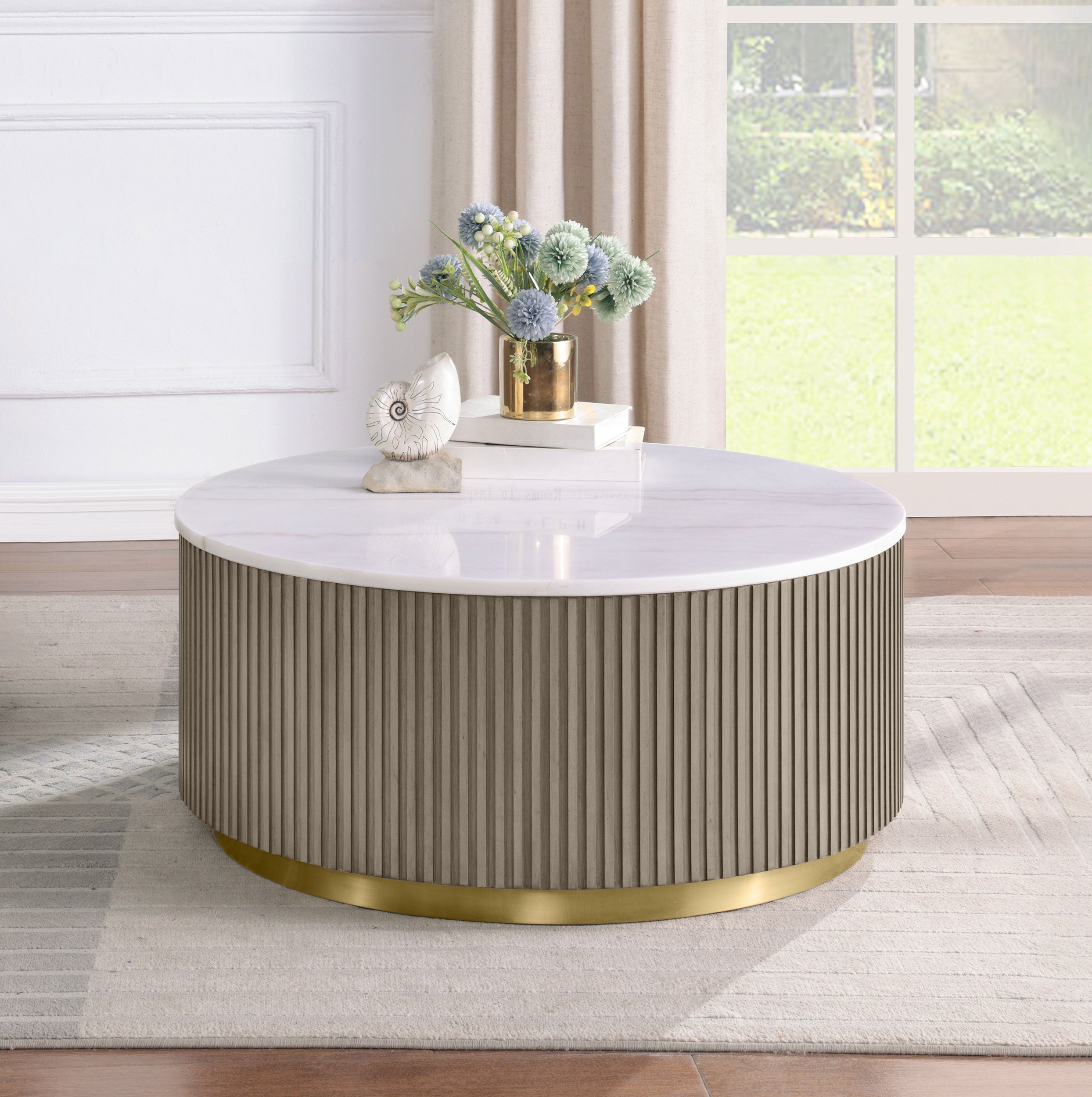 Jason Round White Marble Top Coffee Table Greige-