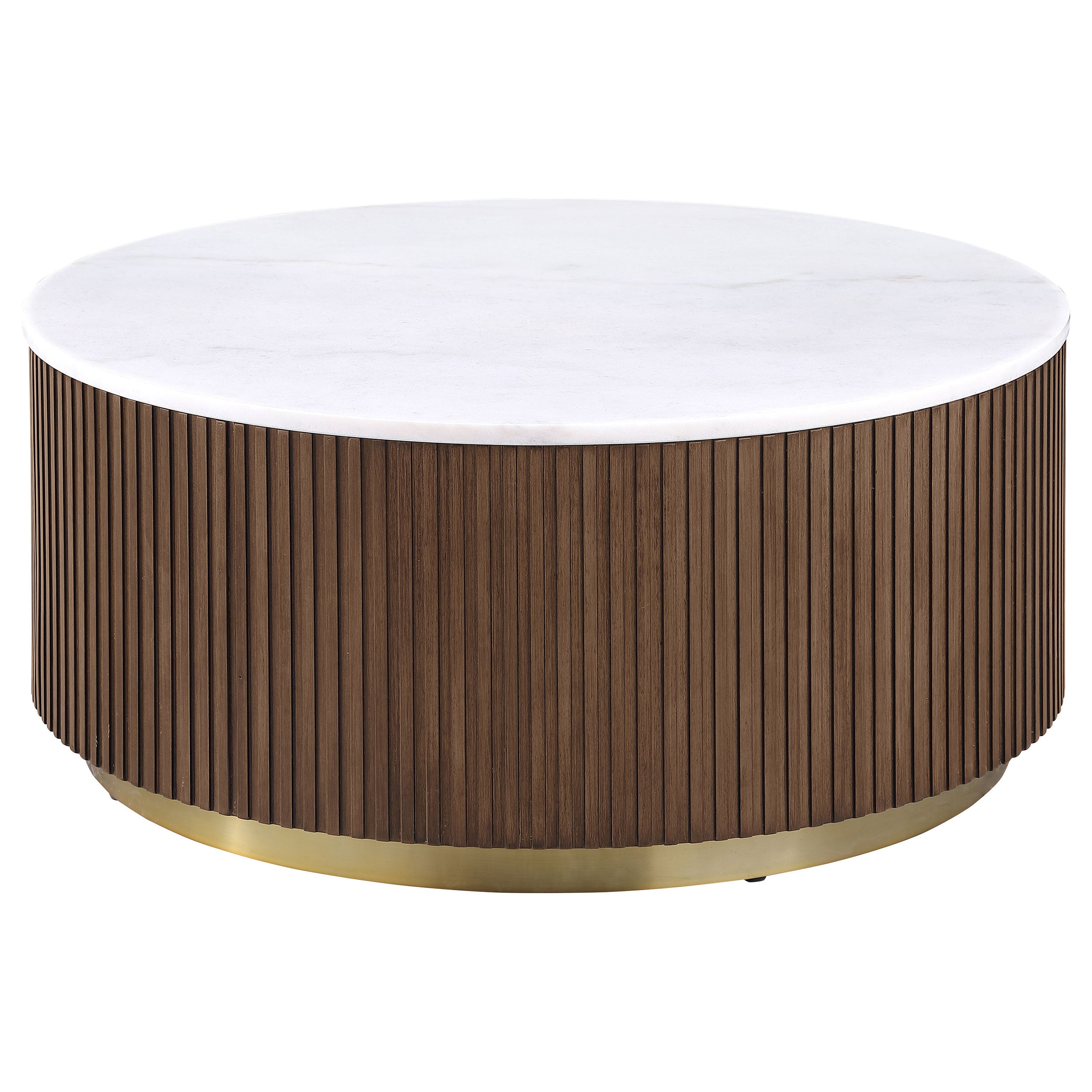 Jason Round White Marble Top Coffee Table Honey Brown-