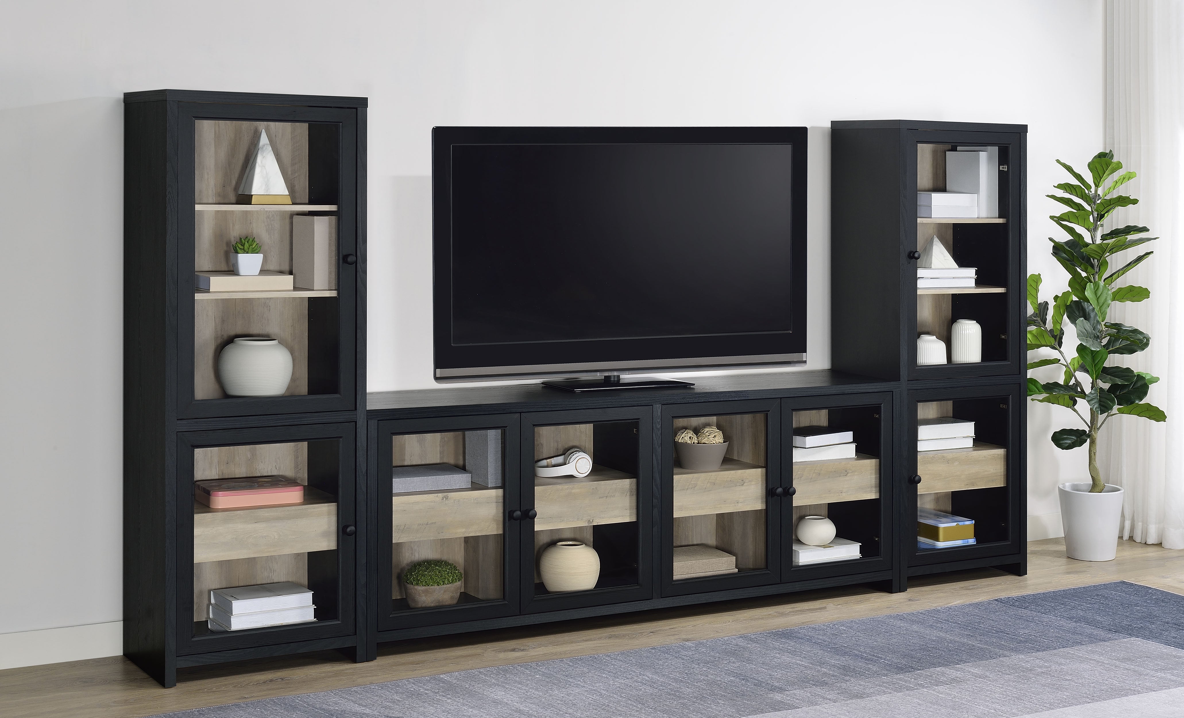 Denison 3-piece Entertainment Center 79-inch TV Stand Black-