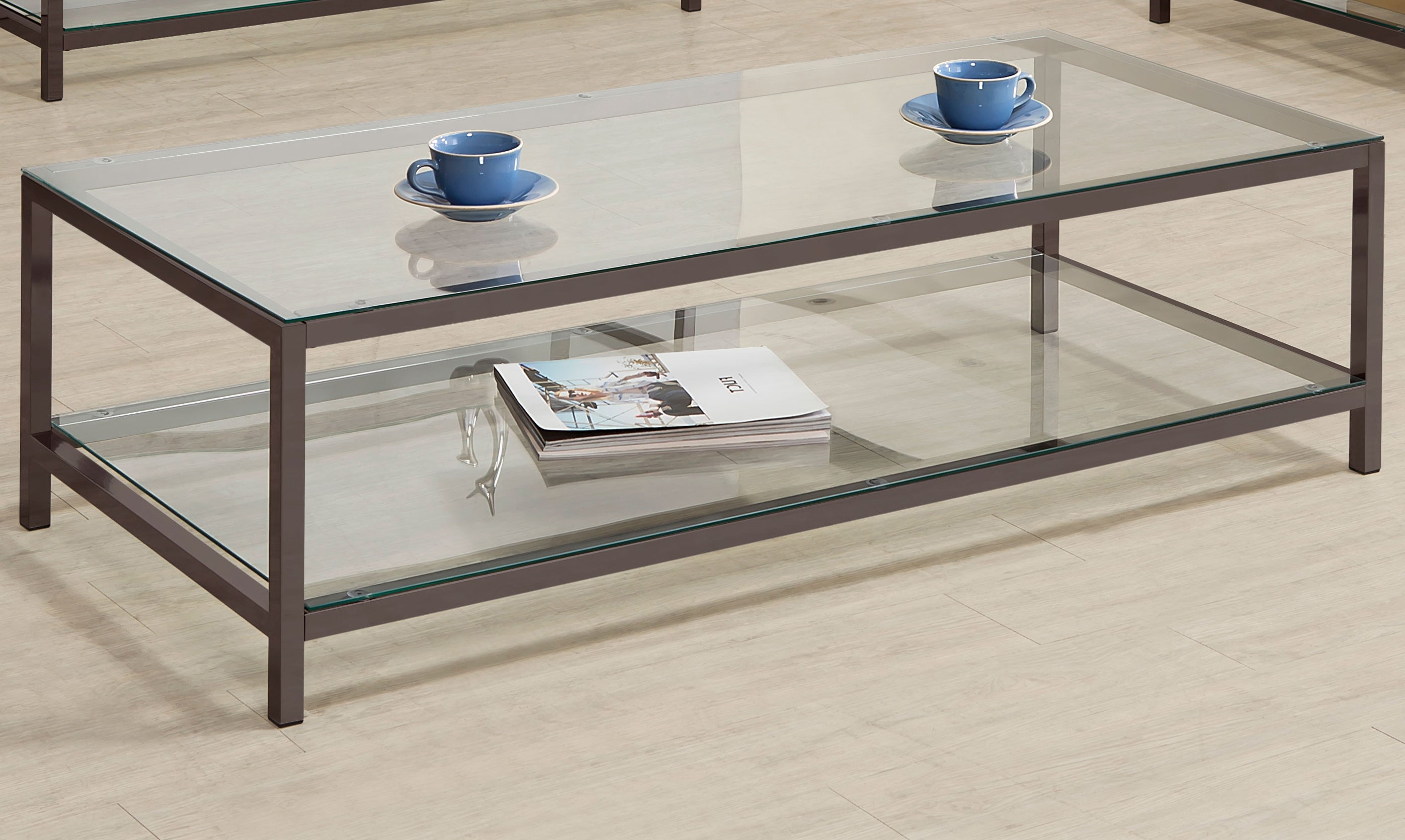 Trini 1-shelf Glass Top Coffee Table Black Nickel-CoasterEssence