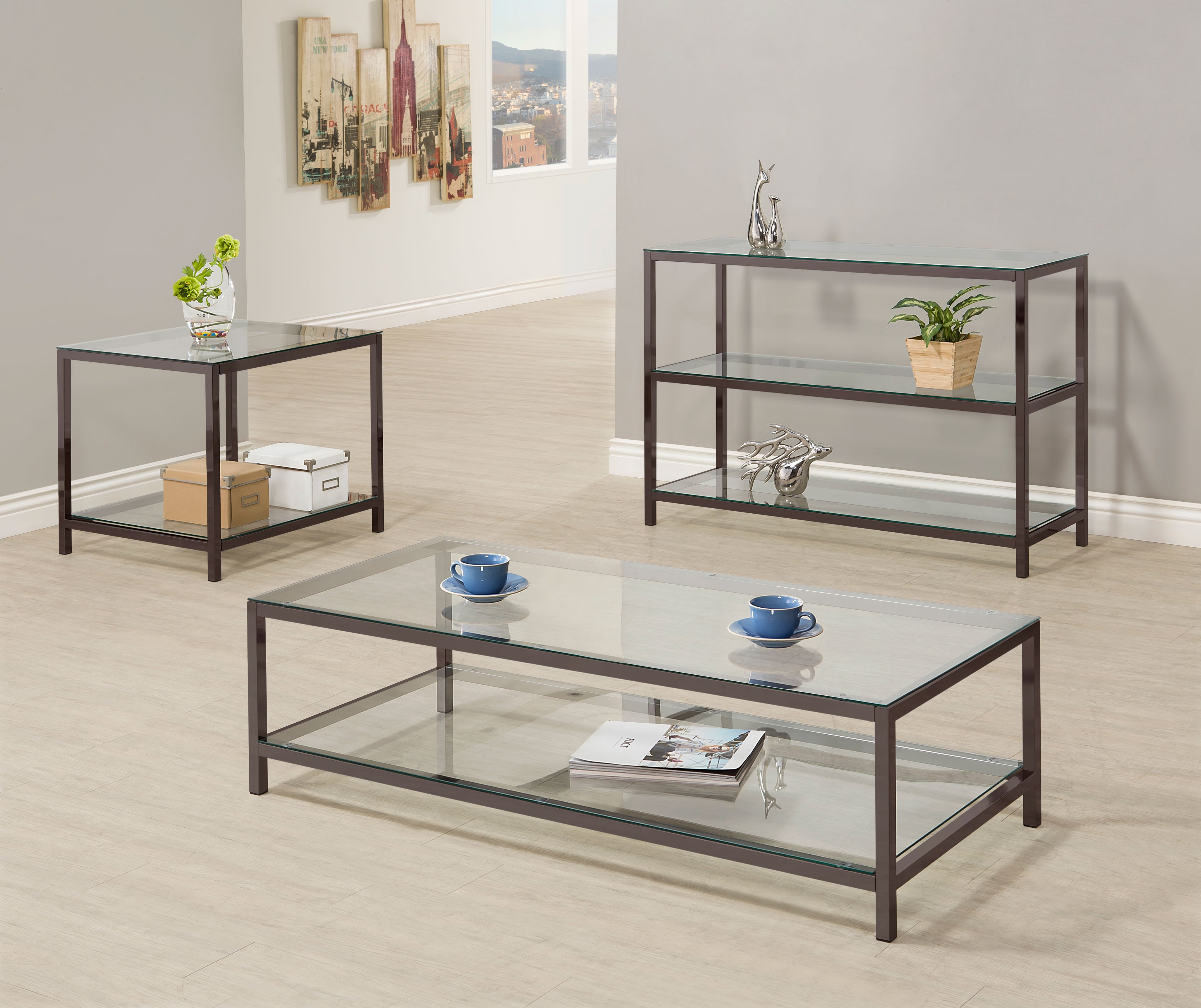 Trini 1-shelf Glass Top Coffee Table Black Nickel-CoasterEssence