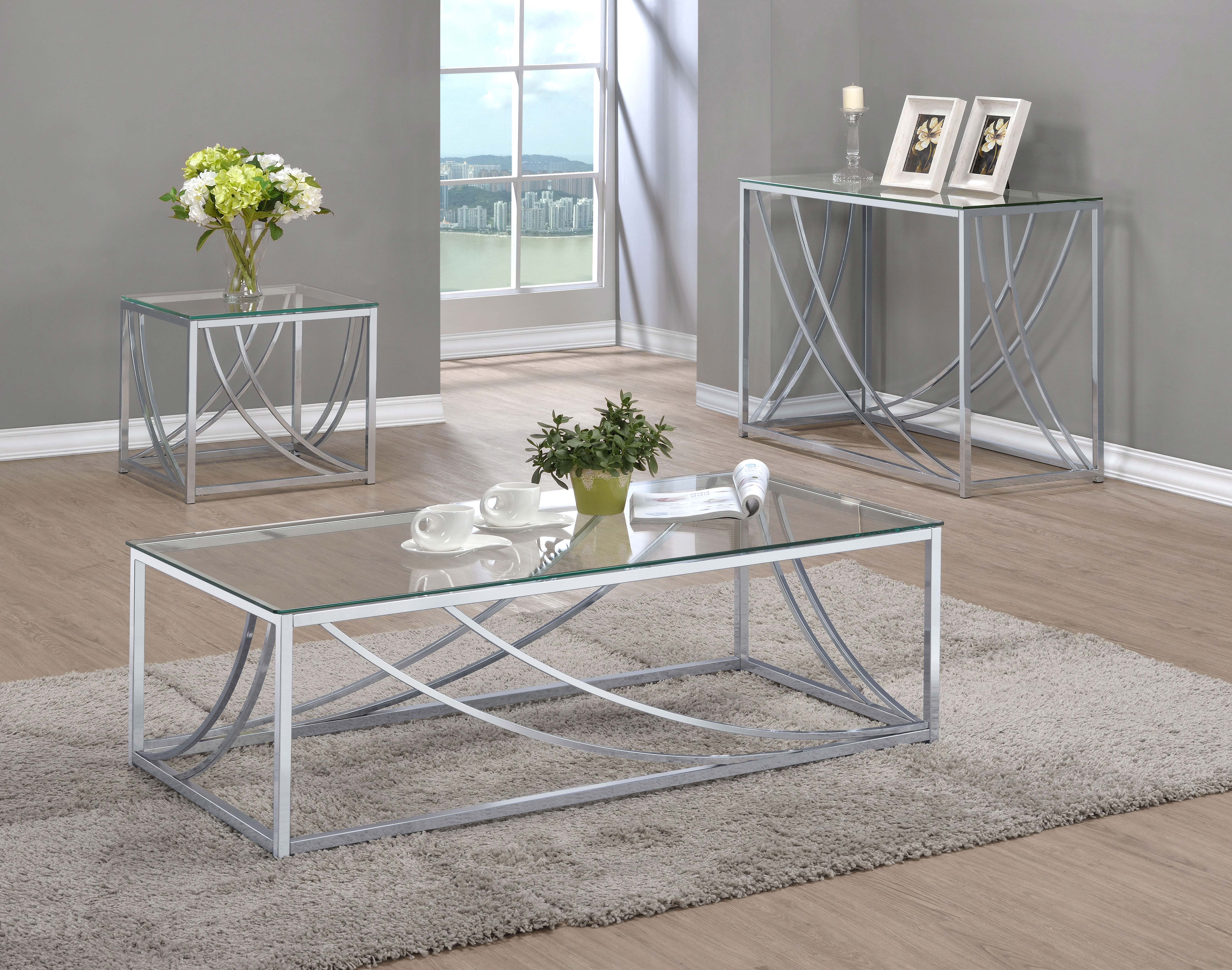 Lille Square Glass Top Side End Table Chrome-CoasterEssence