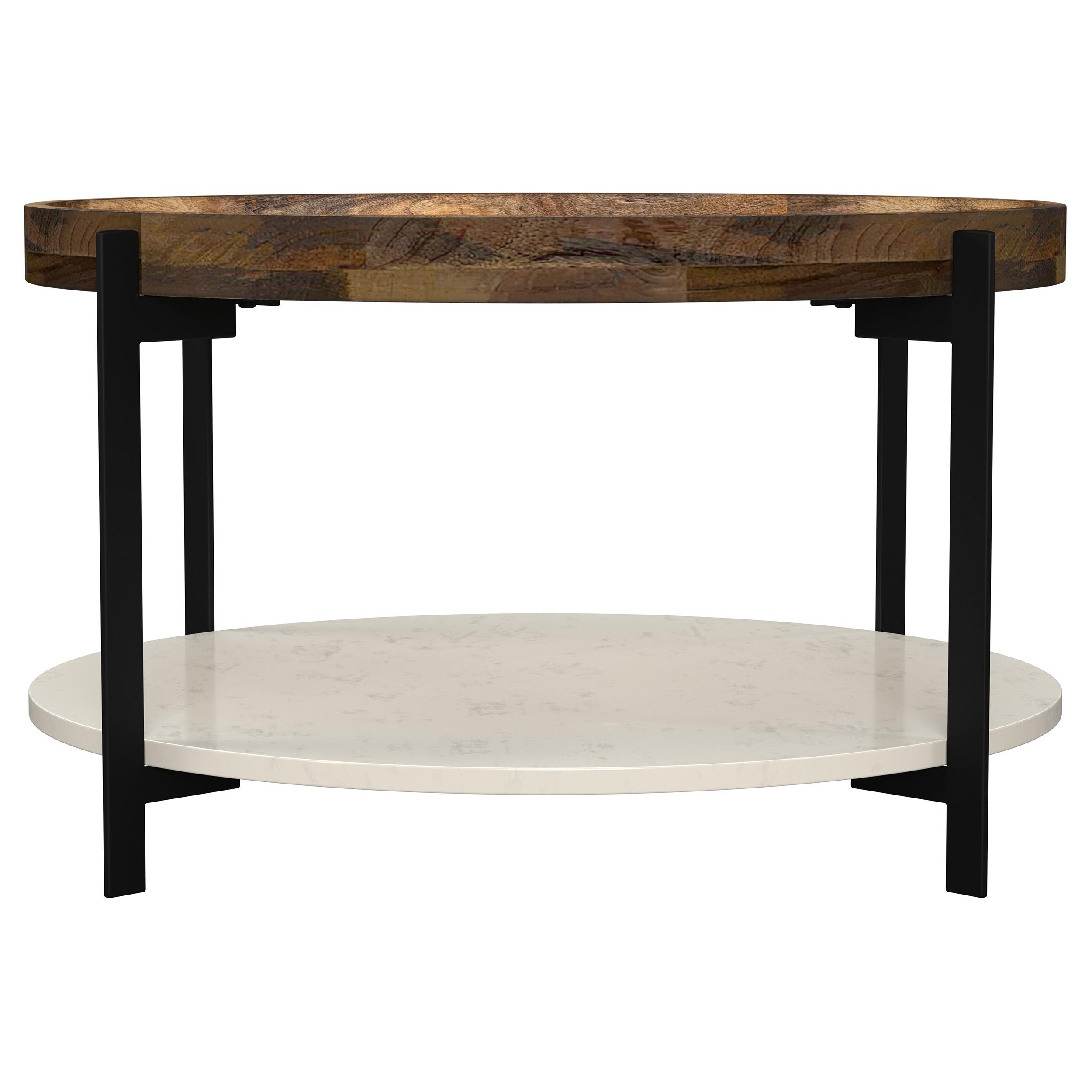 Adhvik Round Wood Top Marble Shelf Coffee Table Natural-