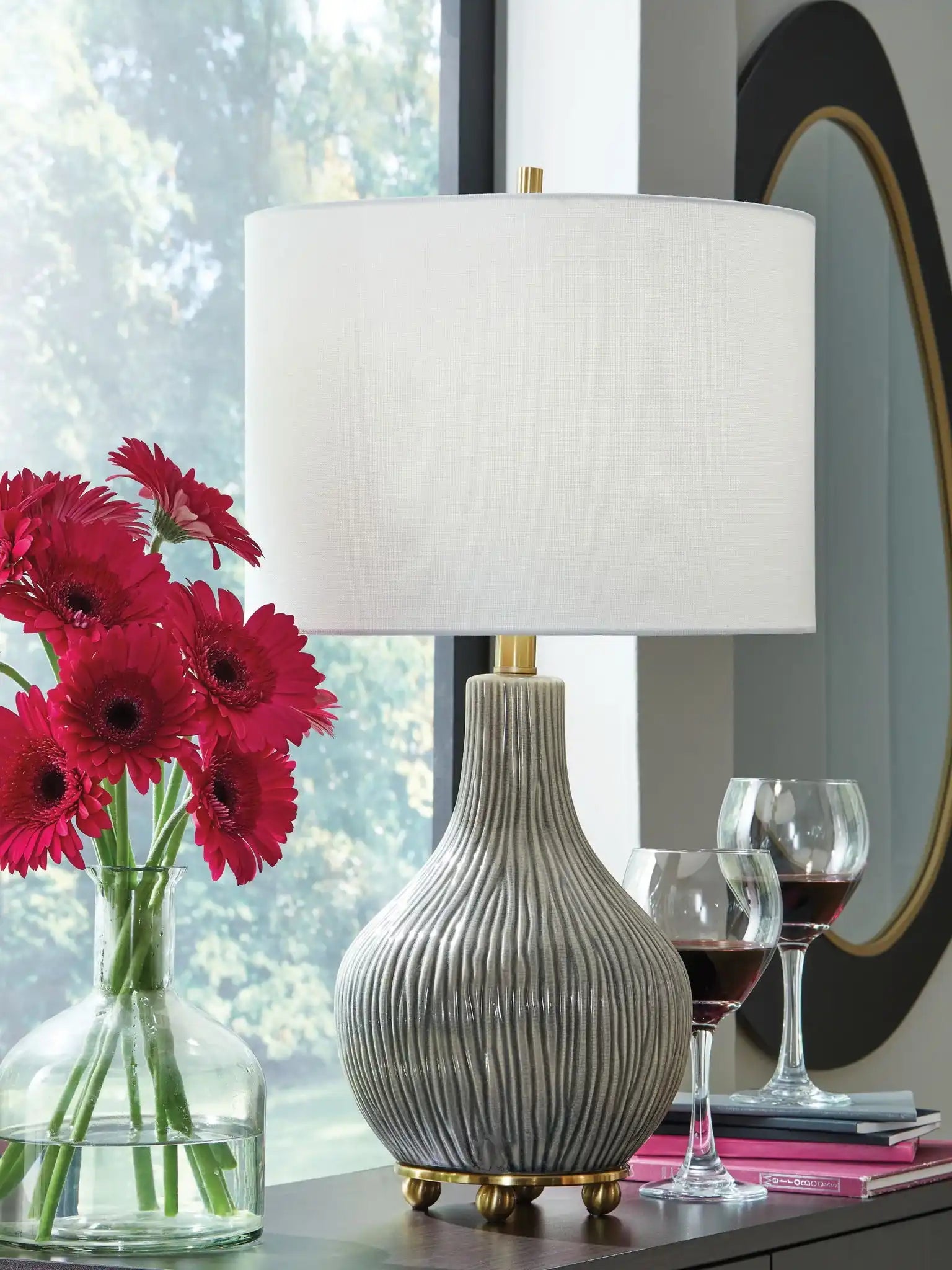 Judlen - Ceramic Table Lamp - Gray / Gold Finish - Best Buy Furniture