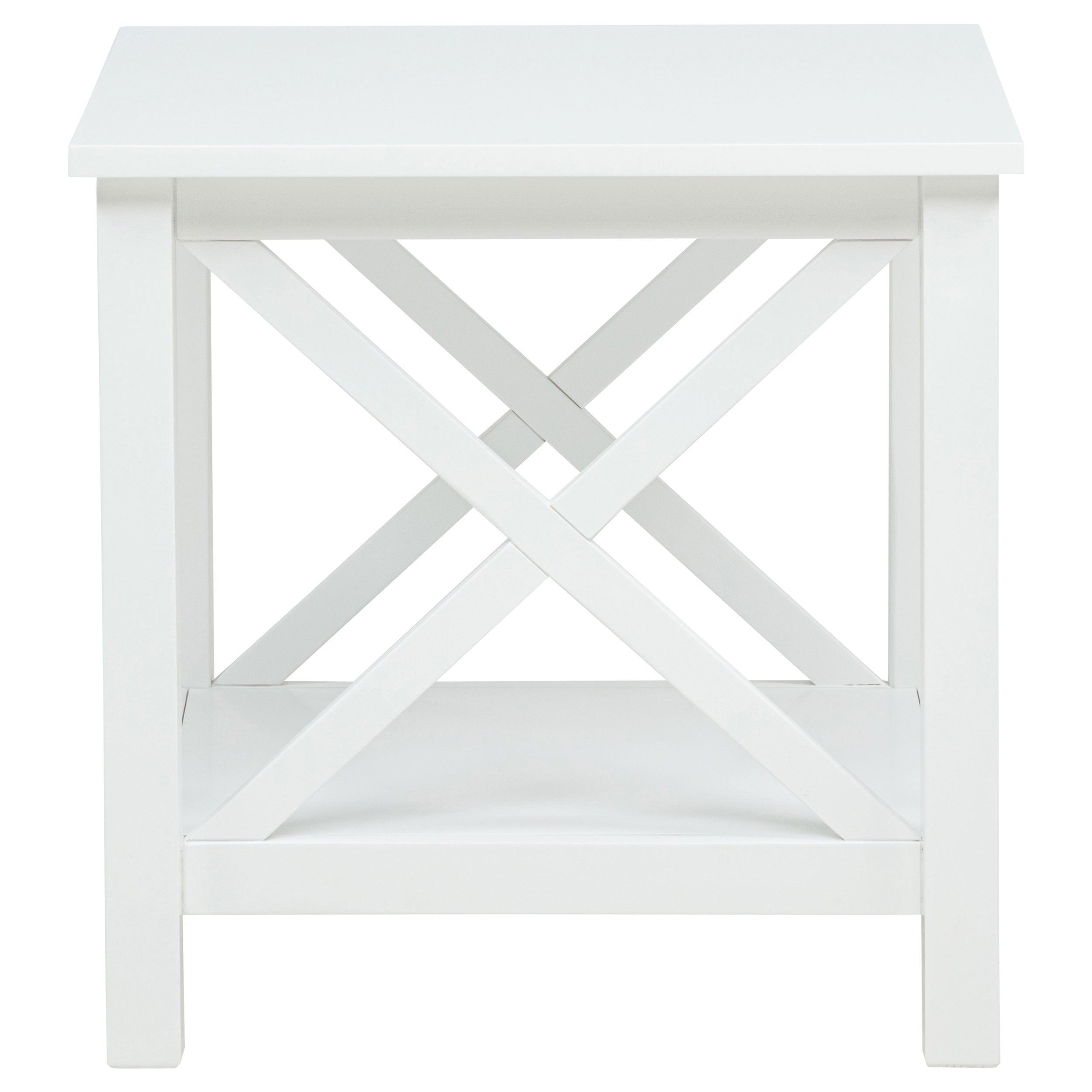 Skyview Square Pine Wood Side End Table with Shelf White-