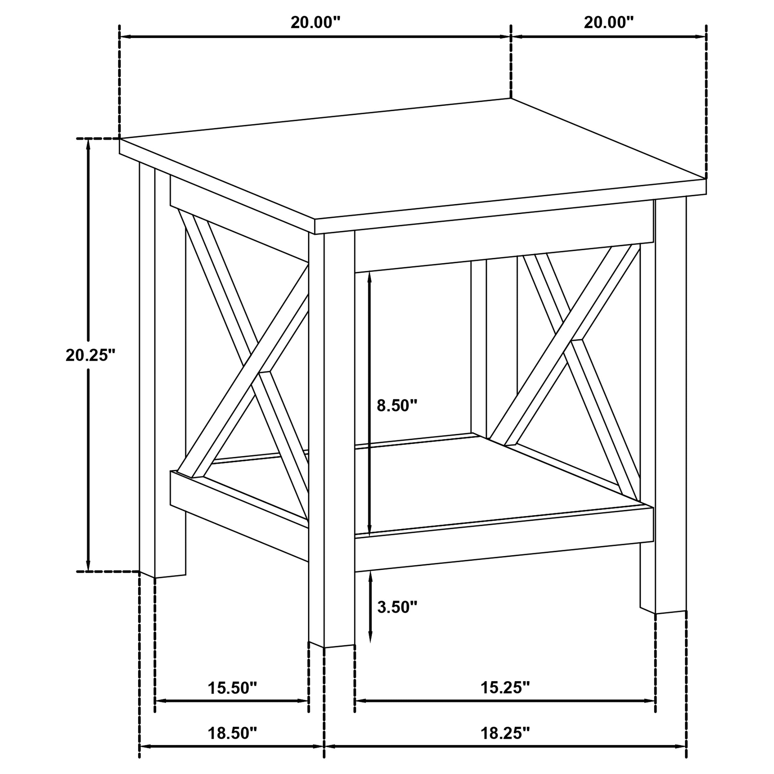Skyview Square Pine Wood Side End Table with Shelf White-